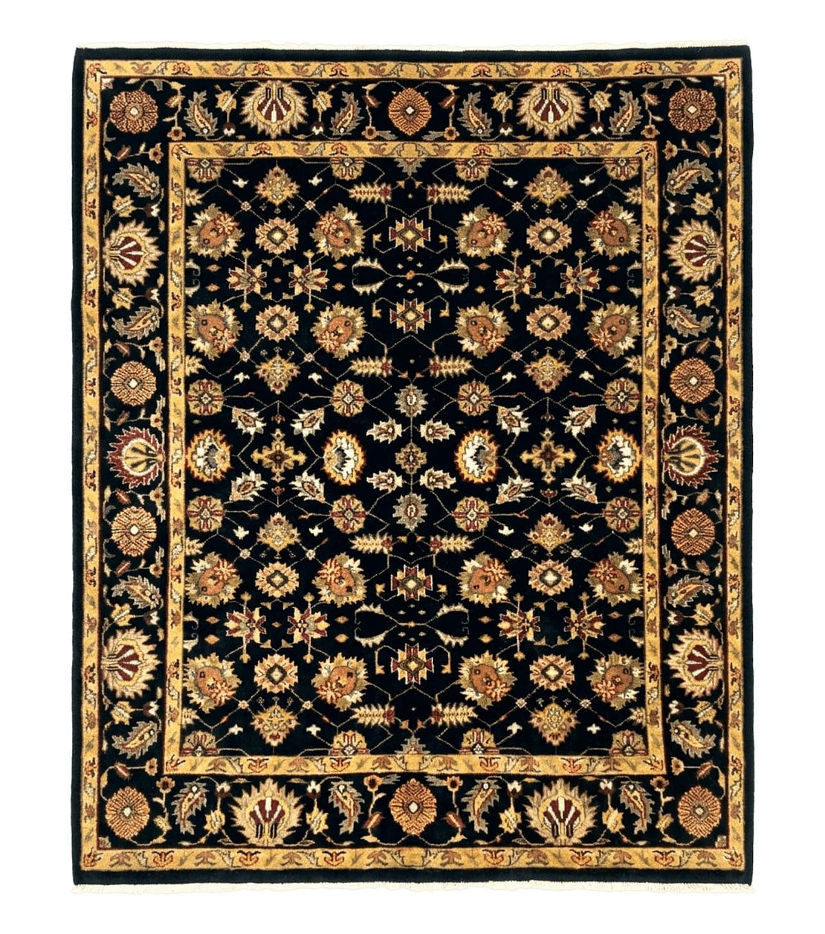 Indo Persian Mahal Rug 8x10, Black and Gold, Wool Hand Knotted Oriental Carpet - Jewel Rugs