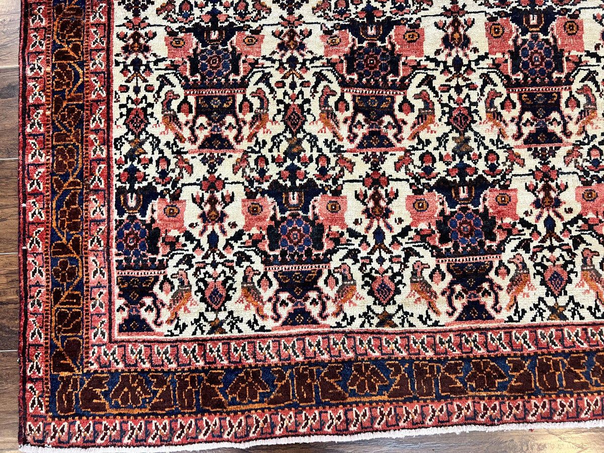 Persian Afshar Rug 6x8, Wool Hand Knotted Semi Antique Vintage Carpet, Floral Allover, Repeated Birds Flowers Vases Motifs - Jewel Rugs, view 9