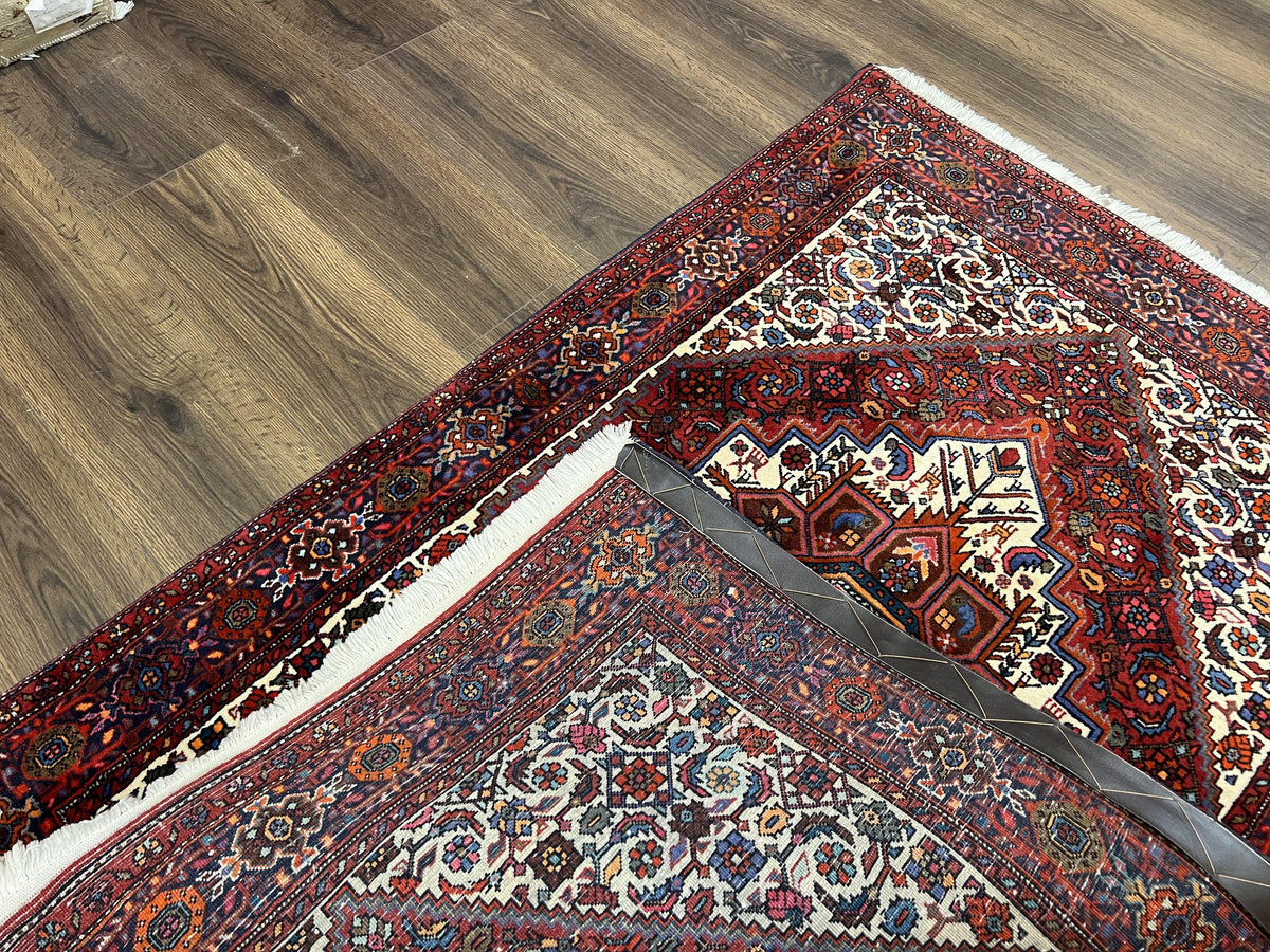 Fine Persian Bidjar Rug 3x5, Geometric Medallion Oriental Bijar Carpet 3 x 5 ft, Ruby Red and Cream, Hand Knotted Wool Rug, Semi Antique Tribal Rug, Nice - Jewel Rugs, view 11