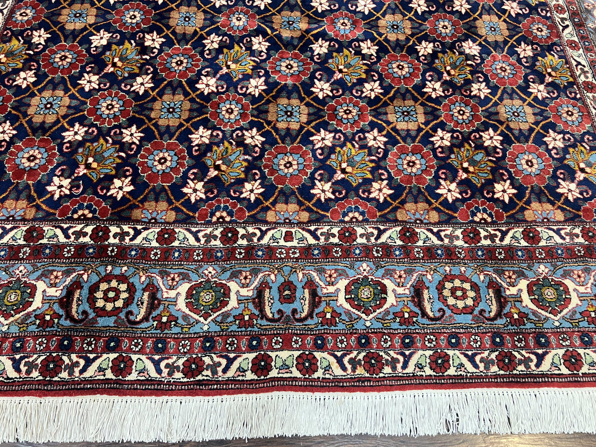 Persian Veramin Rug 7x11, Repeated Allover Pattern, Handmade Vintage Carpet, Navy Blue - Jewel Rugs, view 6