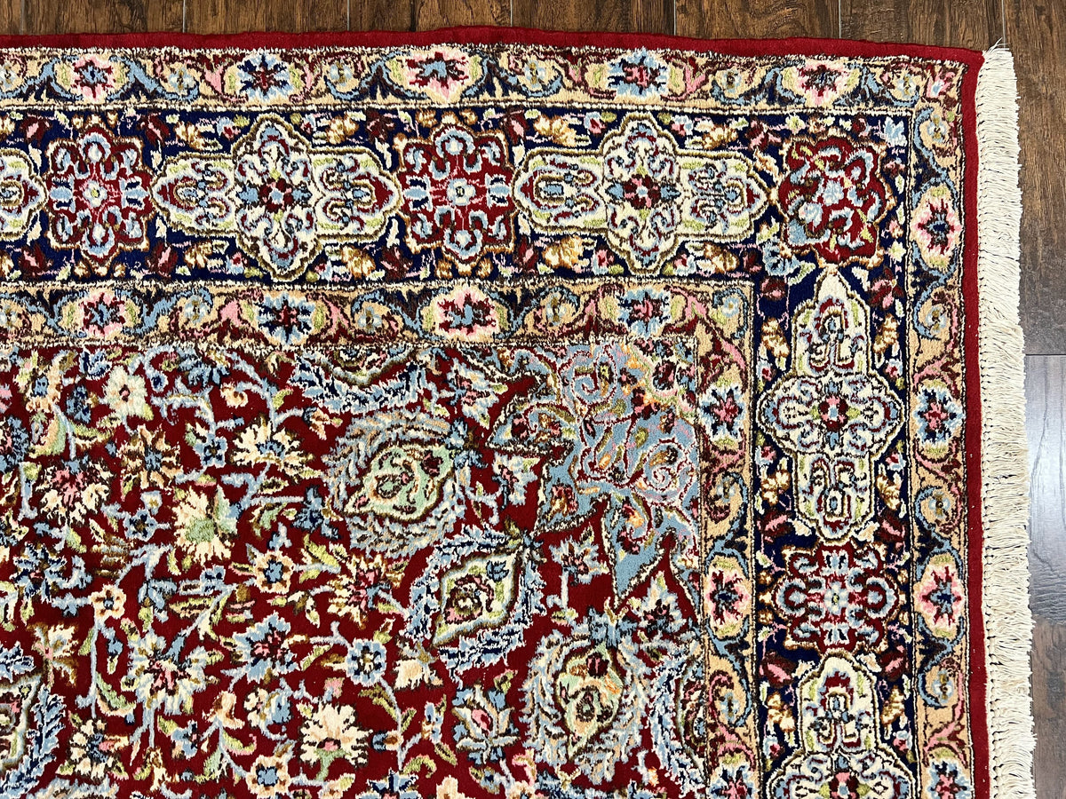Persian Kirman Rug 7x10, Hand Knotted Wool Floral Medallion Carpet, Dark Red - Jewel Rugs, view 7
