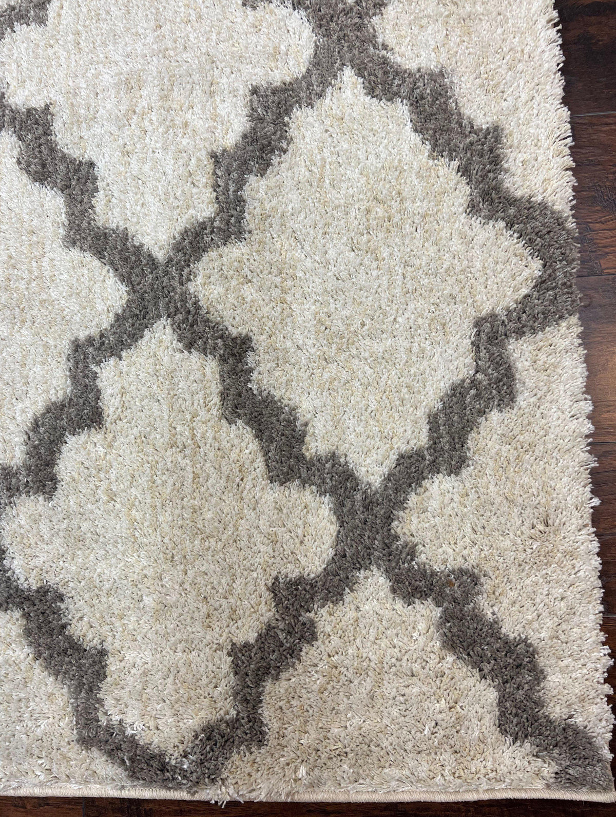Modern Shag Rug, Ivory and Gray, Diamond Panel Design, Room Sized Area Rug - Jewel Rugs, view 8