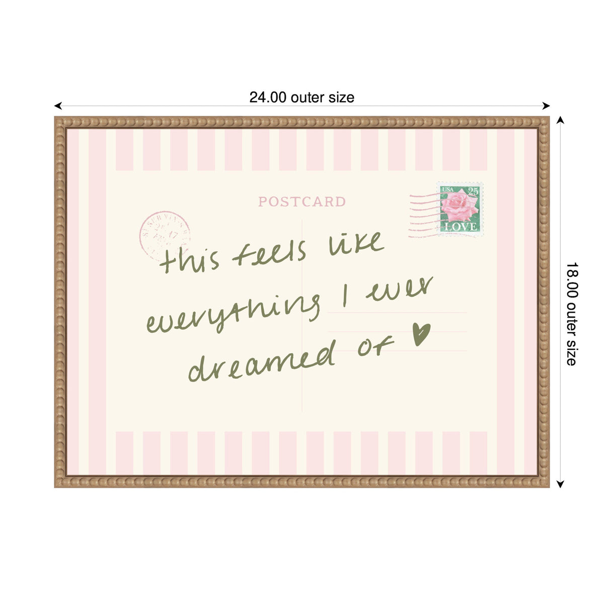 Vintage Postcard Print Pink Stripe Travel Dream by Lucky Guava Framed Canvas Wall Art Print
