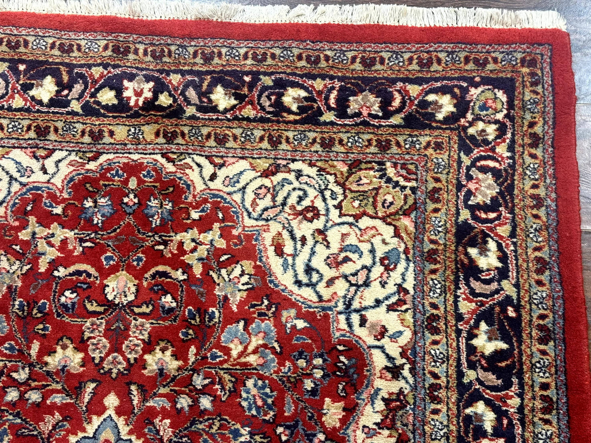 Persian Sarouk Rug 4x7, Red Navy Blue Vintage Wool Medallion Carpet - Jewel Rugs, view 8