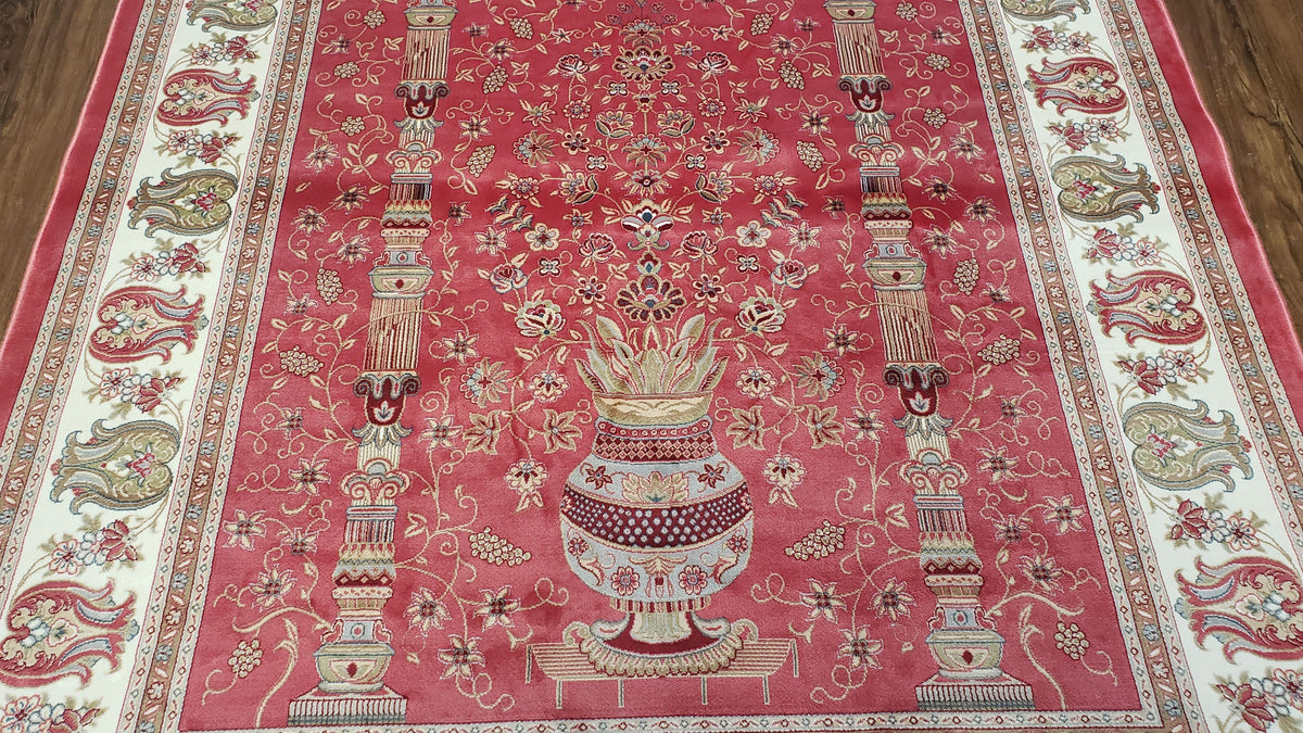 4 x 6 Silk Carpet Red, Traditional Oriental Rug 4x6, Flower Vase Columns, Turkish Rug New, High Quality, Bamboo Silk, Area Rug - Jewel Rugs, view 6