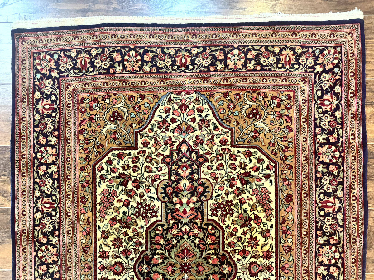 Persian Qum Rug 3.6 x 5, Kork Wool, Very Finely Hand Knotted 325 KPSI, Rare, Semi Antique - Jewel Rugs, view 12
