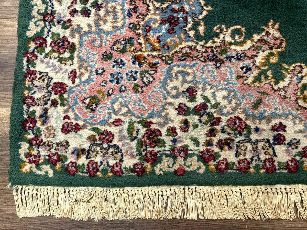 Persian Kerman Rug 4x6, Green Ivory Pink, Wool Vintage, Semi Open Field - Jewel Rugs, view 9