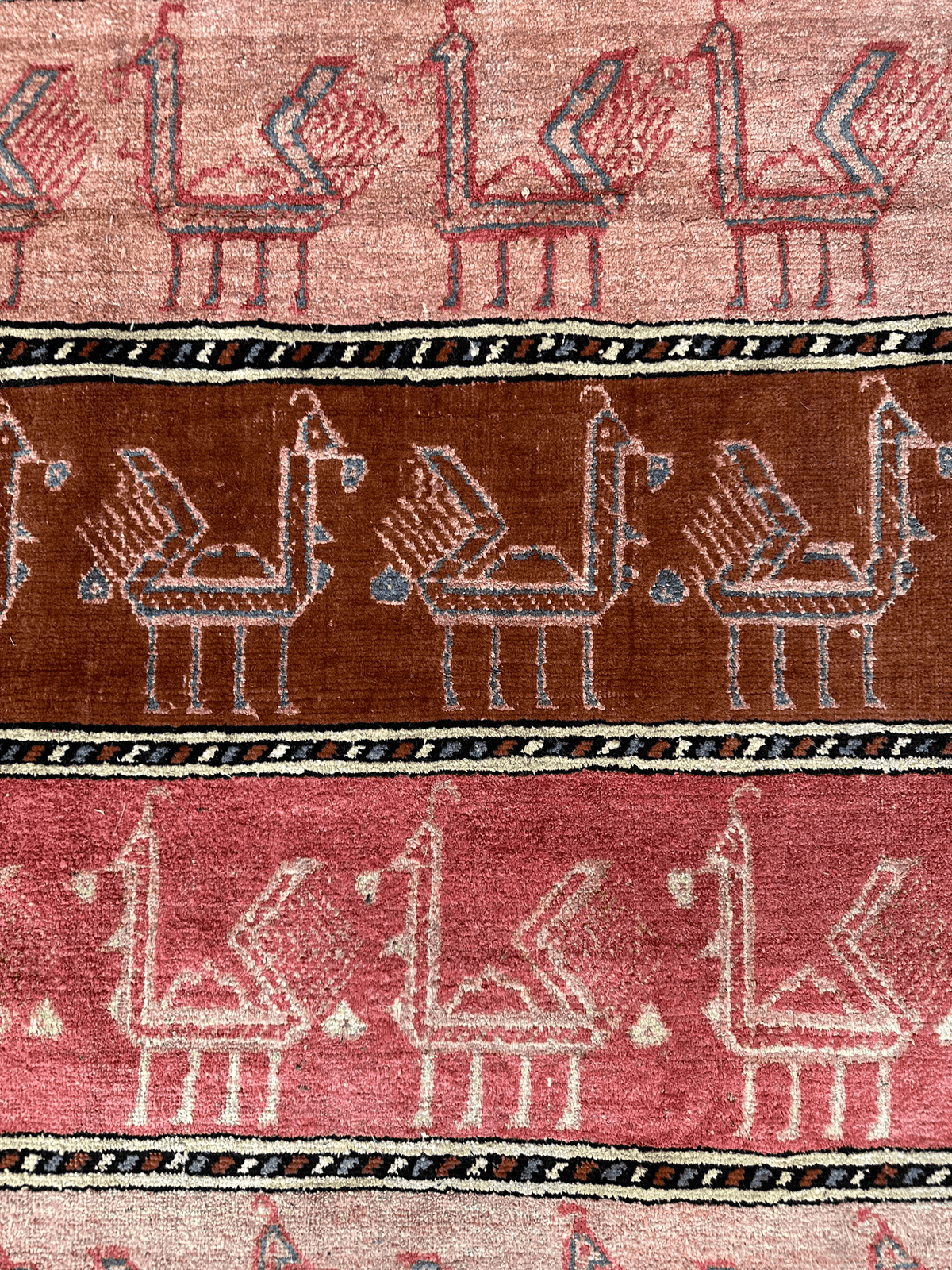 Vintage Afghan Turkmen Rug 4x6 | Pink, Rust & Brown | Hand-Knotted Wool & Silk - Rugistan, view 2