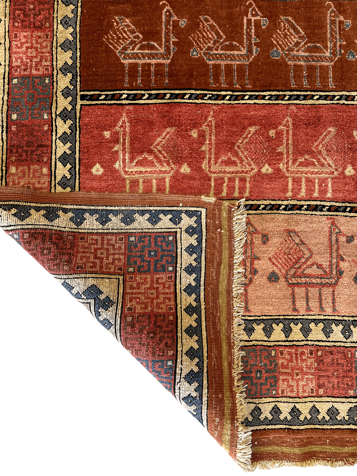Vintage Afghan Turkmen Rug 4x6 | Pink, Rust & Brown | Hand-Knotted Wool & Silk - Rugistan, view 3