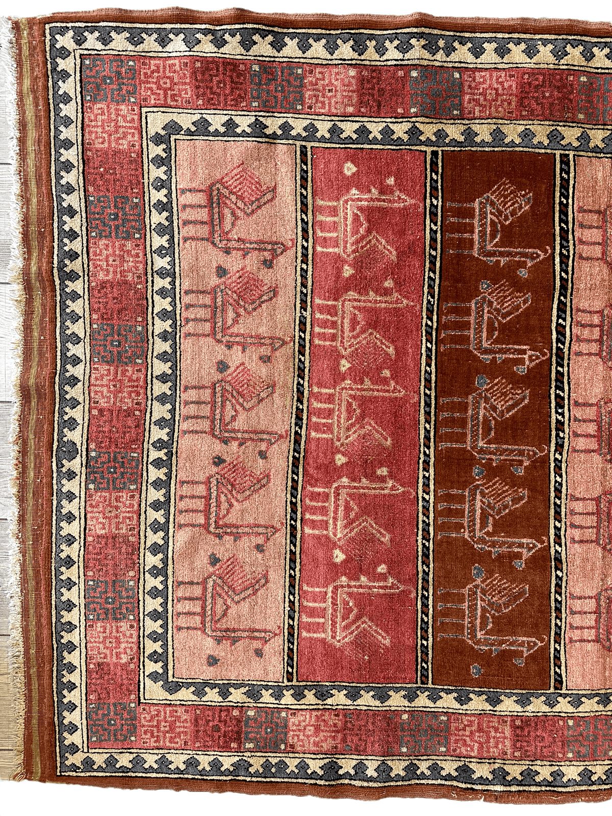 Vintage Afghan Turkmen Rug 4x6 | Pink, Rust & Brown | Hand-Knotted Wool & Silk - Rugistan, view 4