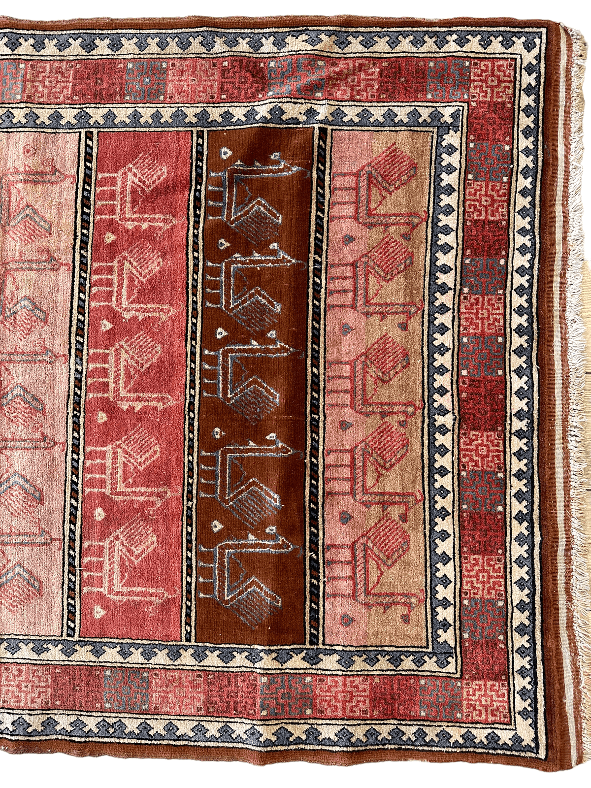Vintage Afghan Turkmen Rug 4x6 | Pink, Rust & Brown | Hand-Knotted Wool & Silk - Rugistan, view 5