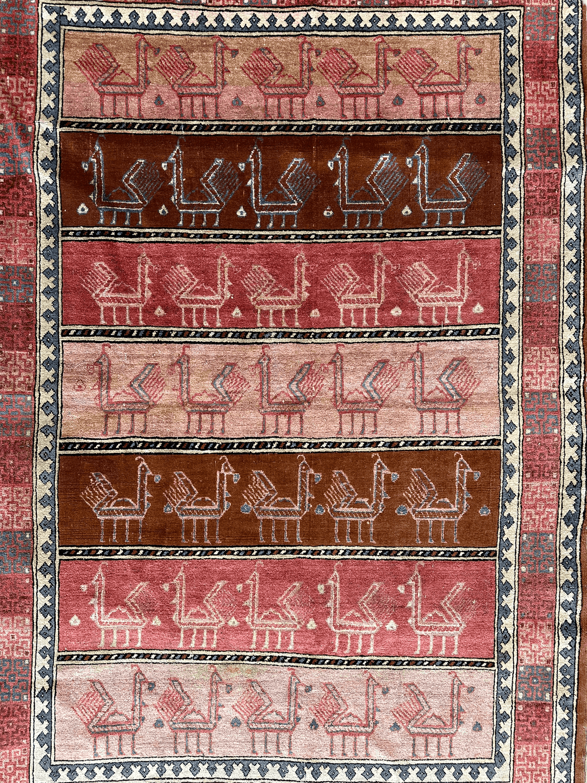 Vintage Afghan Turkmen Rug 4x6 | Pink, Rust & Brown | Hand-Knotted Wool & Silk - Rugistan, view 6