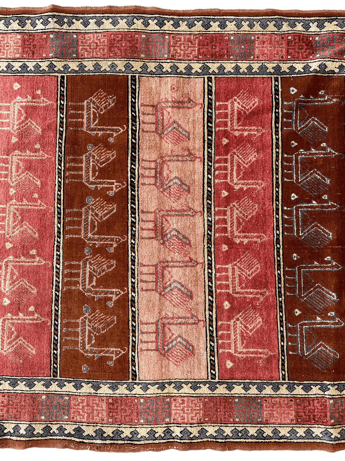 Vintage Afghan Turkmen Rug 4x6 | Pink, Rust & Brown | Hand-Knotted Wool & Silk - Rugistan, view 7