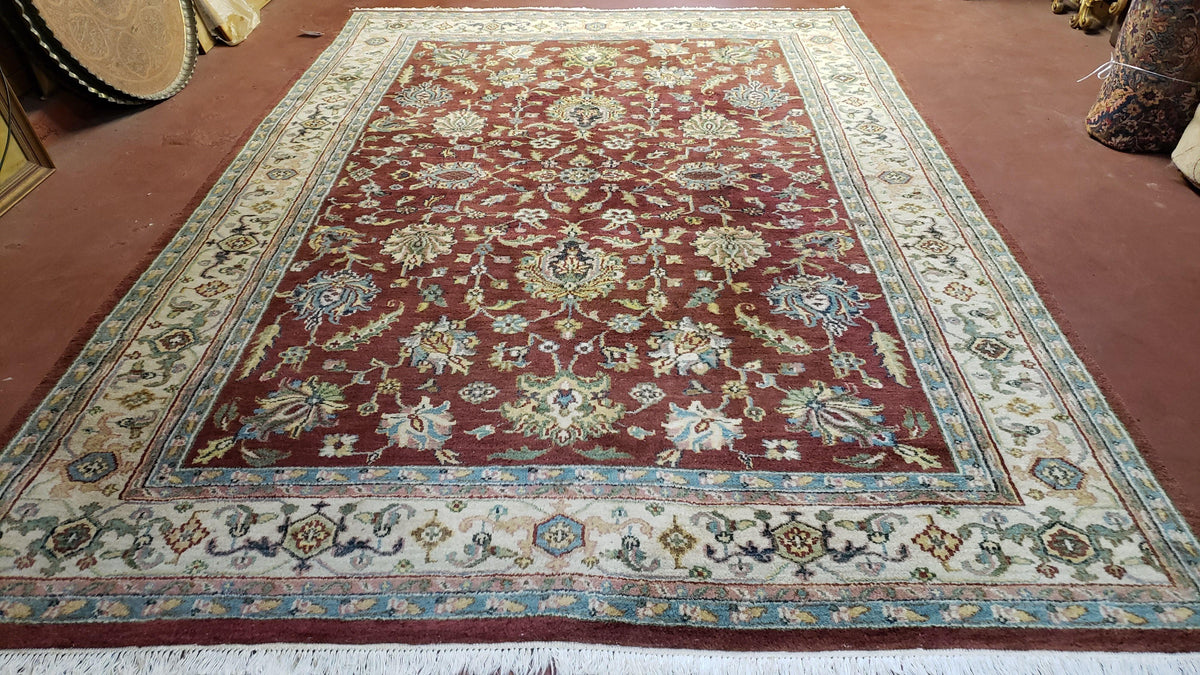 8x12 Indo-Mahal Rug, Floral Allover, Red & Beige, Wool Vintage Handmade Traditional Carpet - Jewel Rugs, view 2