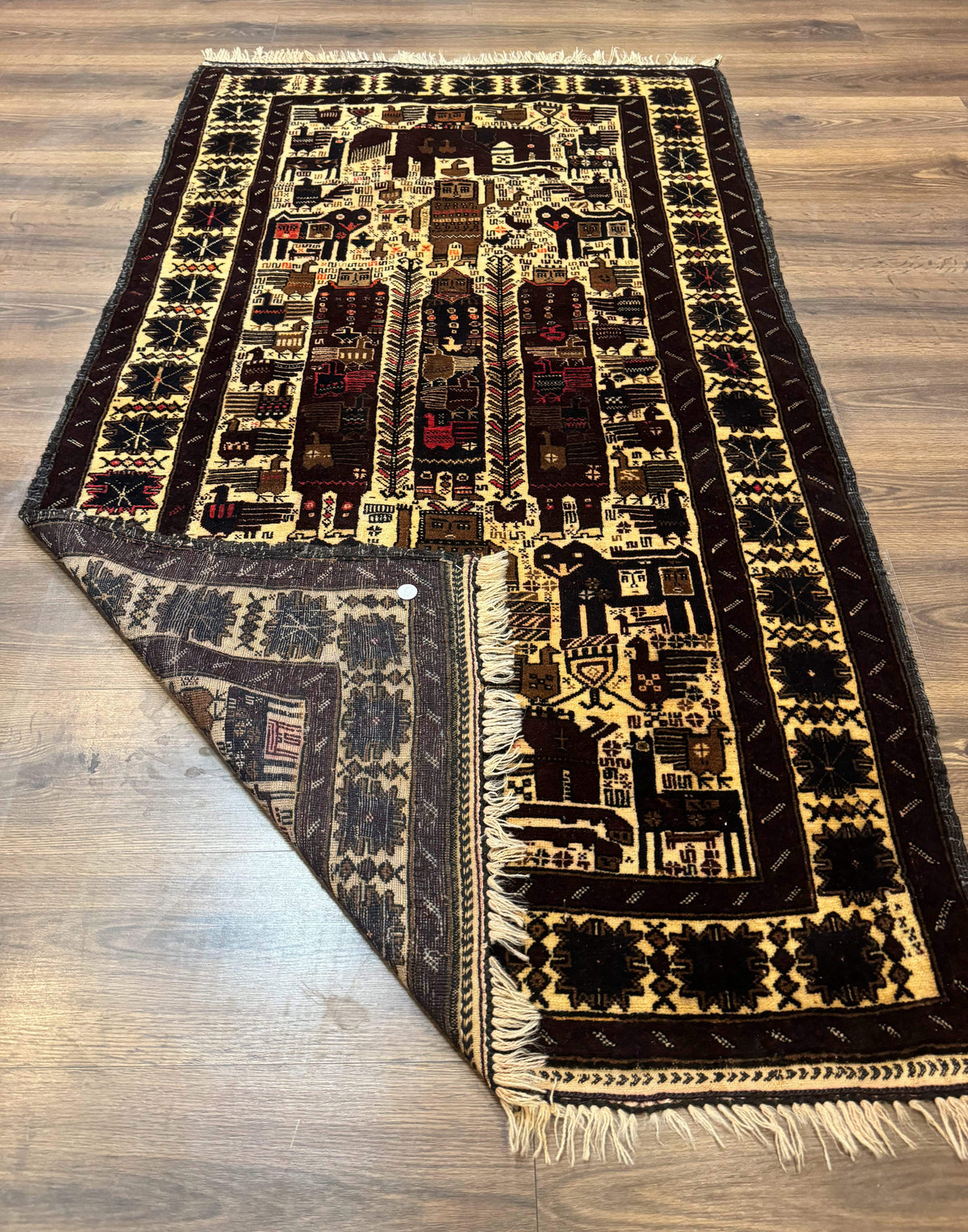 Persian Baluch Tribal Rug 4x6, Human and Bird Pictorials, Vintage, Wool, Collectible - Jewel Rugs, view 12