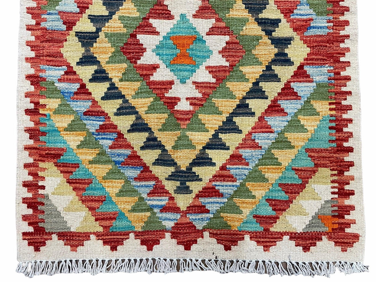 Small Kilim Rug 2x3 Colorful Turkish Kilim Accent Rug New Flatweave Wool Kilim Chobi Kilim Diamond Zigzag Playroom Rug - Jewel Rugs, view 9