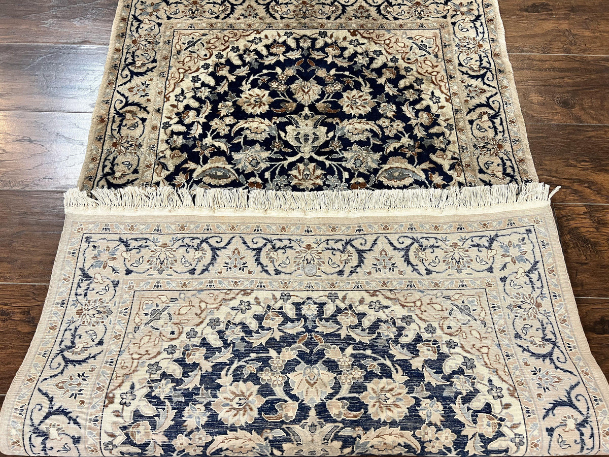 Persian Nain Rug 3x5, Floral Medallion Oriental Carpet, Very Fine Hand Knotted Handmade Wool and Silk Highlights Rug, Vintage Semi Antique - Jewel Rugs, view 12