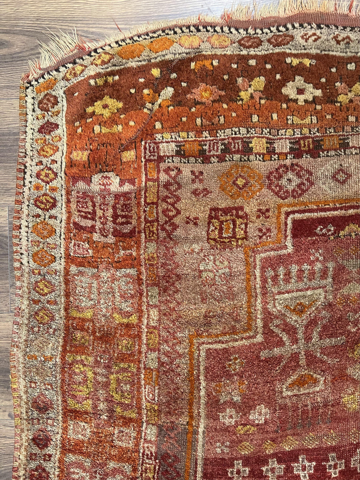 Antique Turkish Melas Rug 4x7, Tribal Geometric Unique Collectible Hand Knotted Wool Oriental Carpet, Rare 1920s Rug, Burnt Orange Red - Jewel Rugs, view 7
