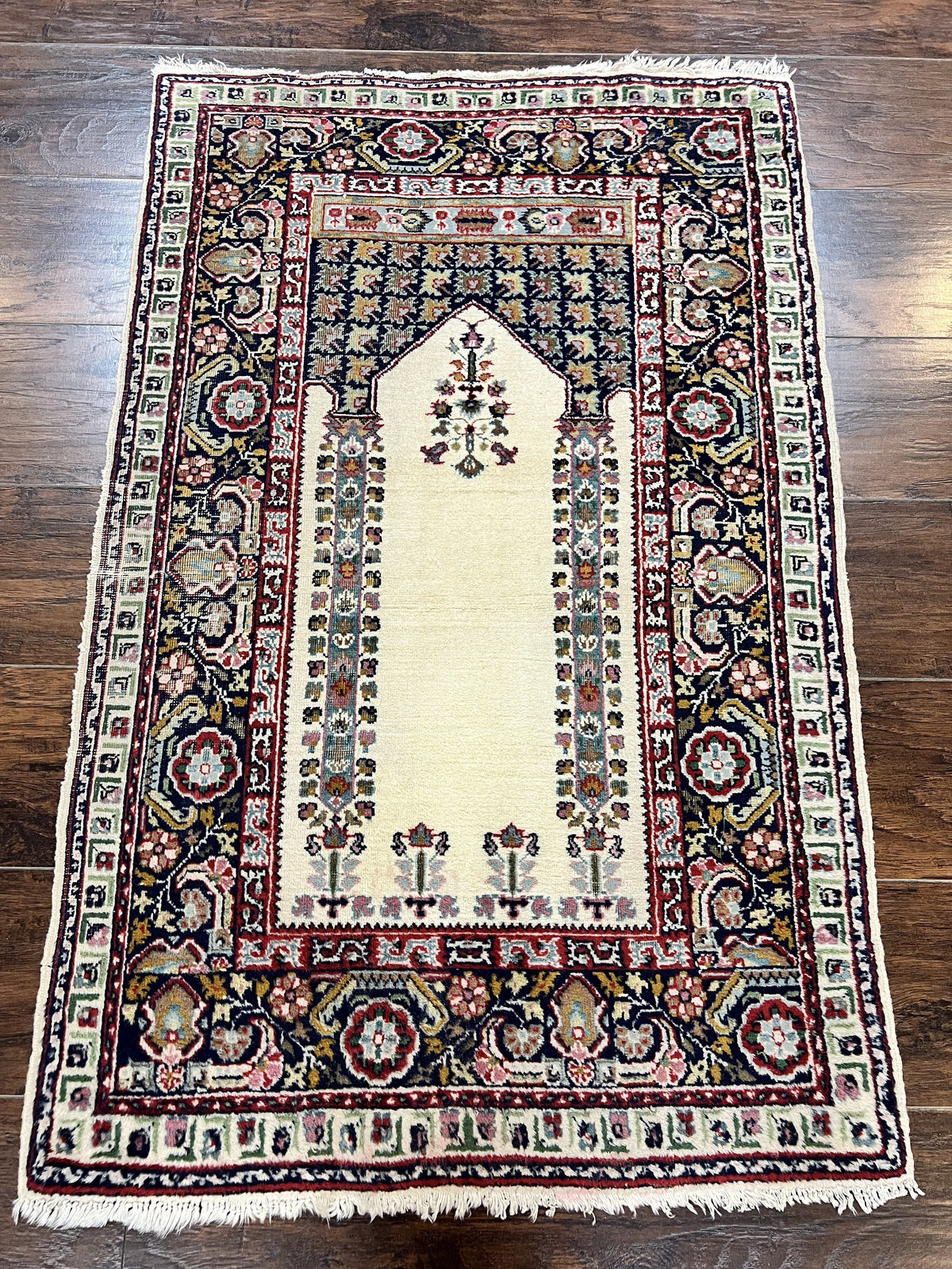 Turkish Prayer Rug 2.5 x 4, Vintage Wool Hand Knotted Carpet, Ivory - Jewel Rugs, view 13