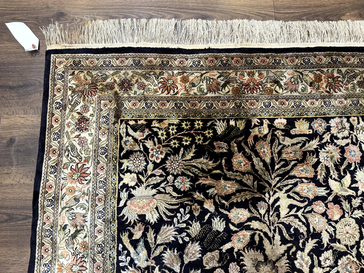 Silk Rug 4x6, Black and Cream, Floral & Bird Pictorials, Fine 330 KPSI, Sino Persian Rug - Jewel Rugs, view 7