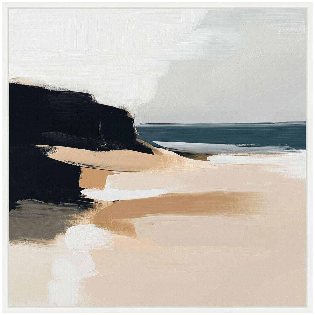 Sylvie Coastal Sand Modern Abstract Landscape I Framed Canvas by The Creative Bunch Studio
