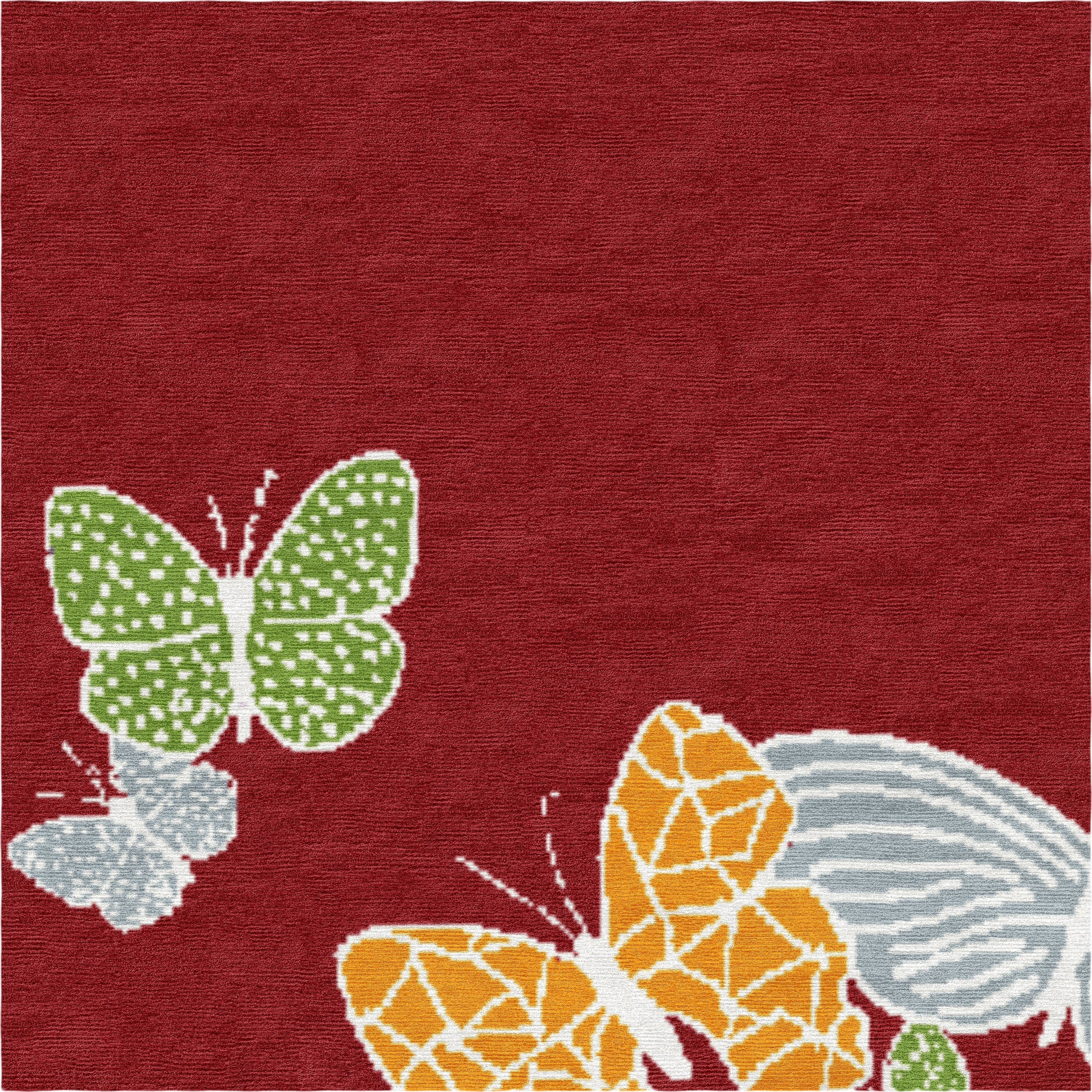 "Spirit in the Sky" - Deep Red Round Butterfly Rug in Wool and - image 4