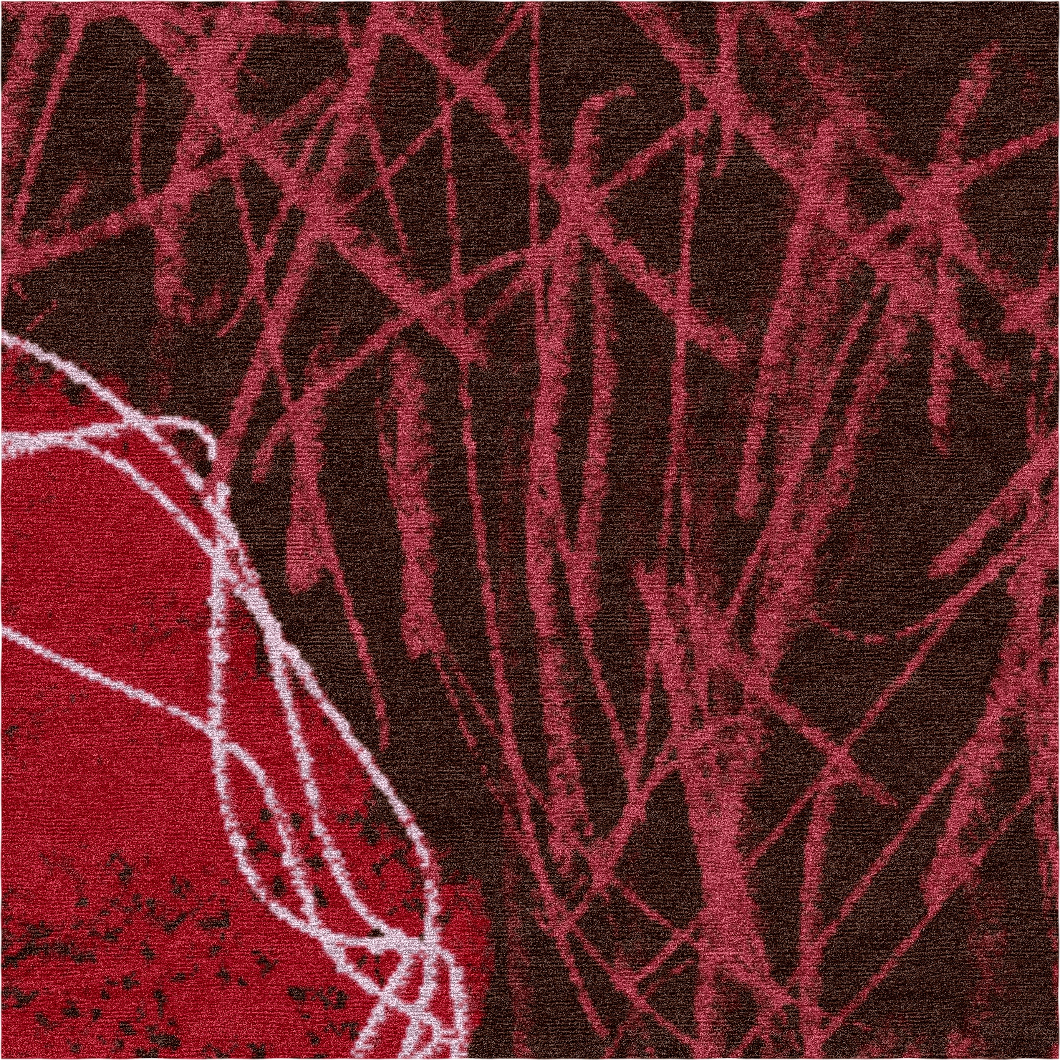 "Room for Ritual" - Radiant Red Hand-Knotted Floral Rug in Wool - image 2