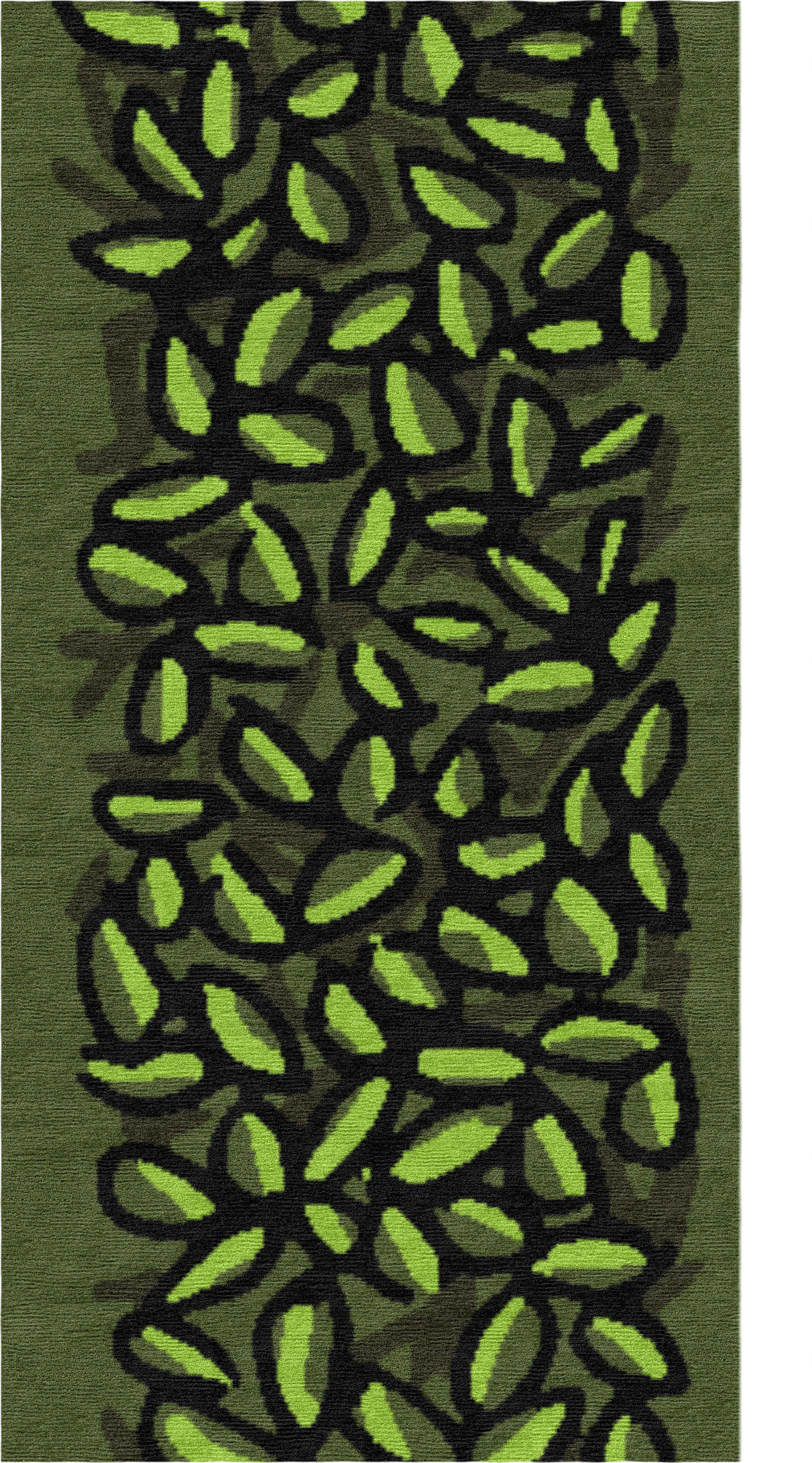 "The Turn" - Small Leaves L-Shaped Hand-Knotted Wool Runner - image 5
