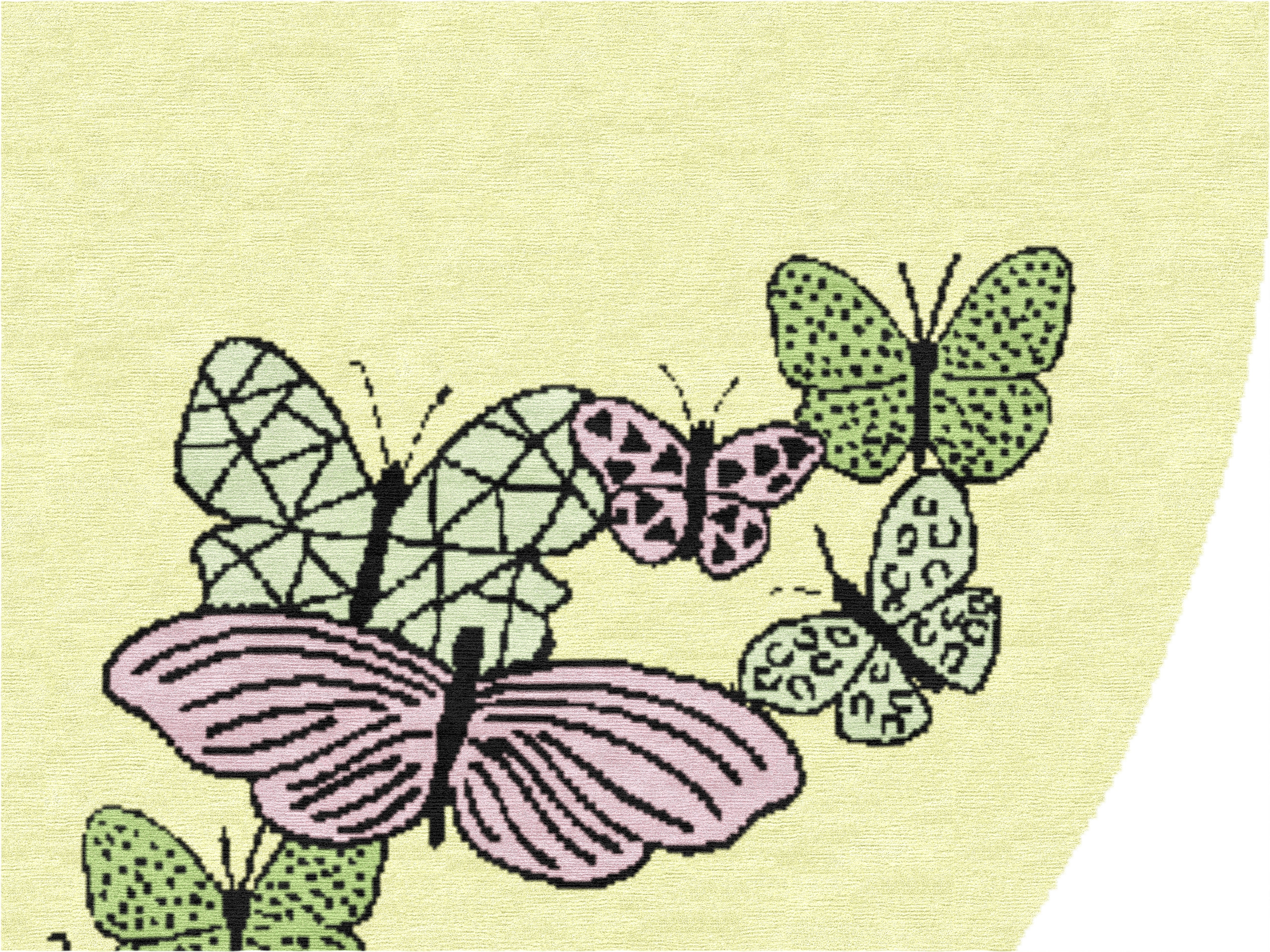 "Spirit in the Sky" - Butter Yellow Round Butterfly Rug in Wool