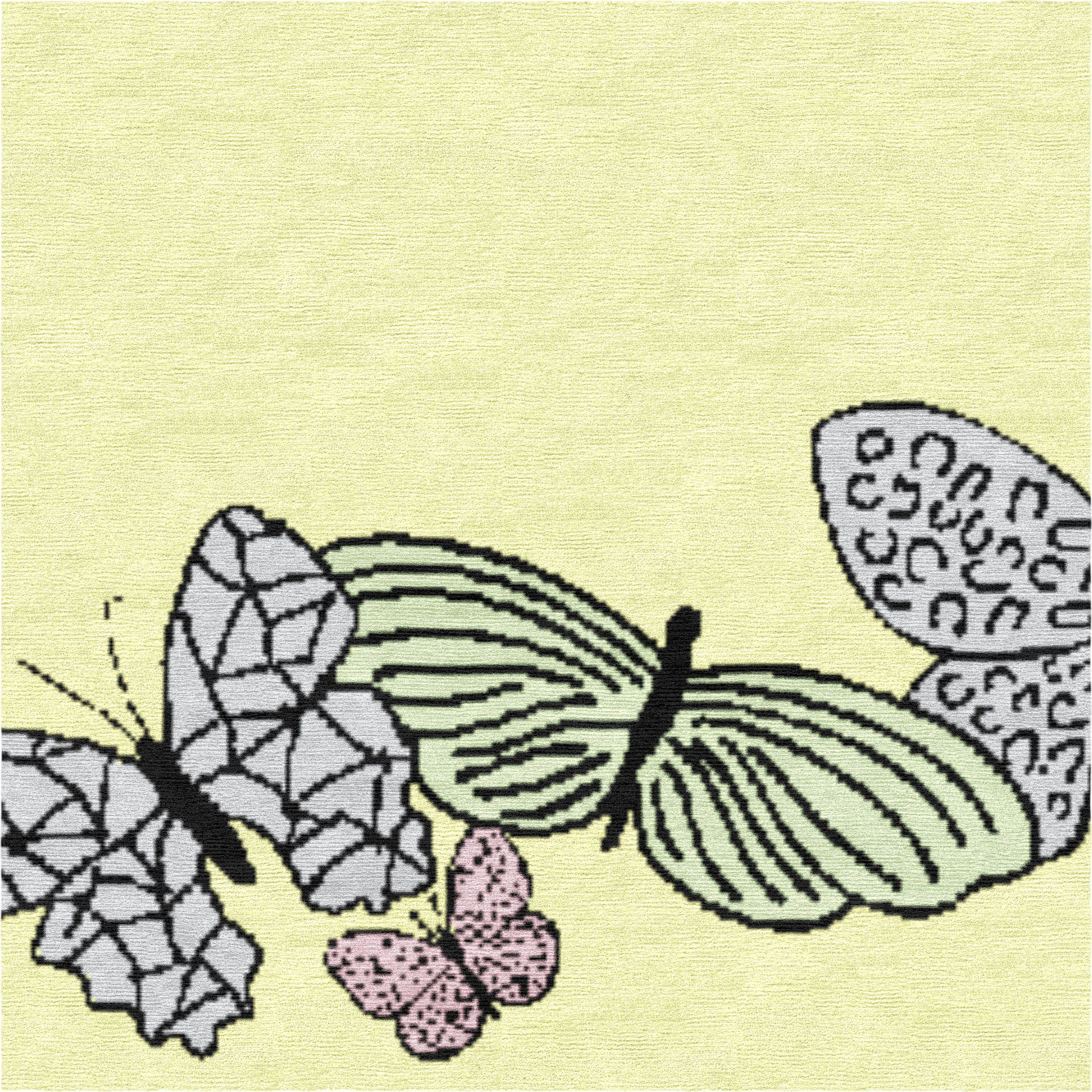 "Spirit in the Sky" - Butter Yellow Round Butterfly Rug in Wool - image 3