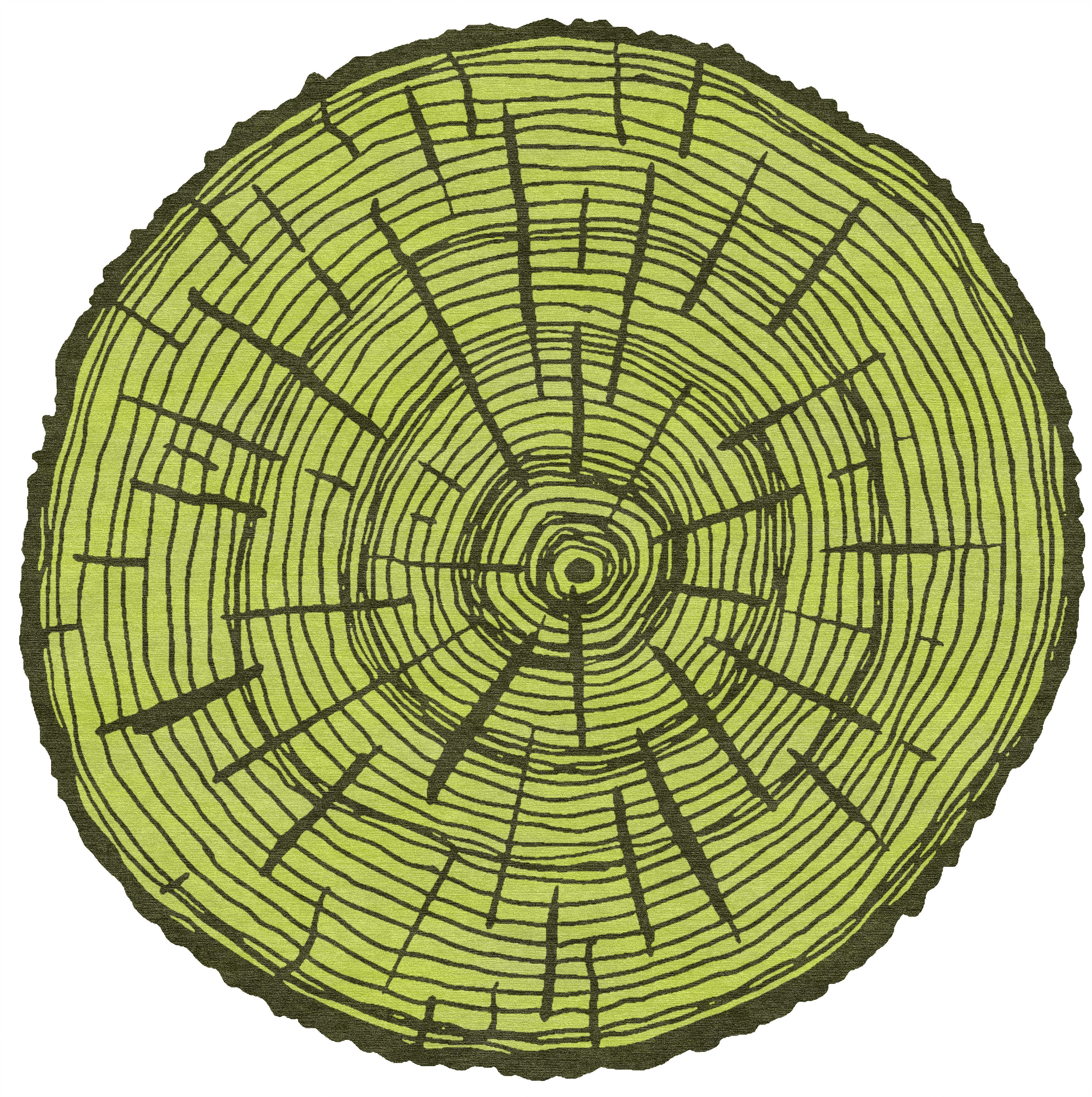 "The Tree Calendar" - Green Round Hand-Knotted Wool Rug by - image 6