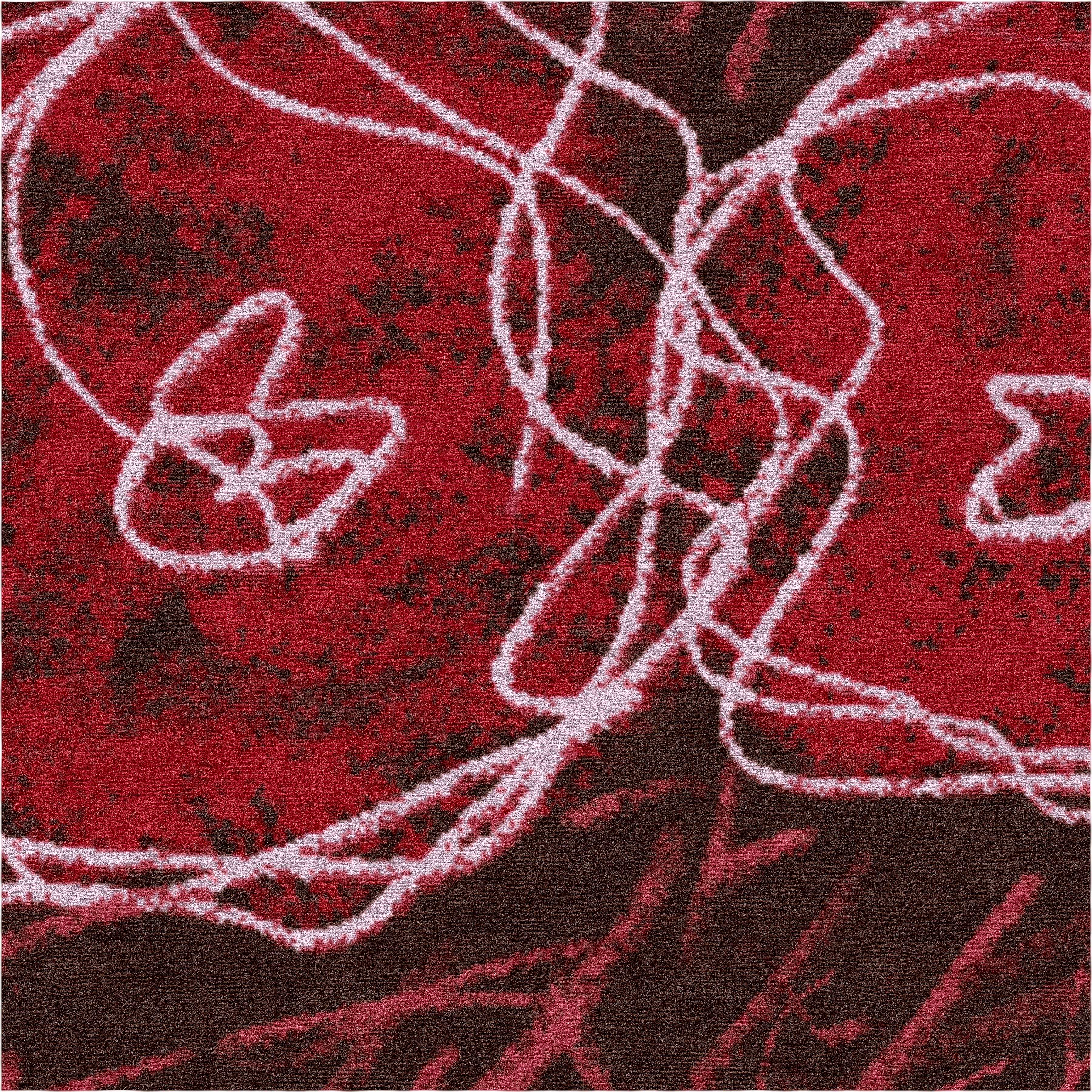 "Room for Ritual" - Radiant Red Hand-Knotted Floral Rug in Wool