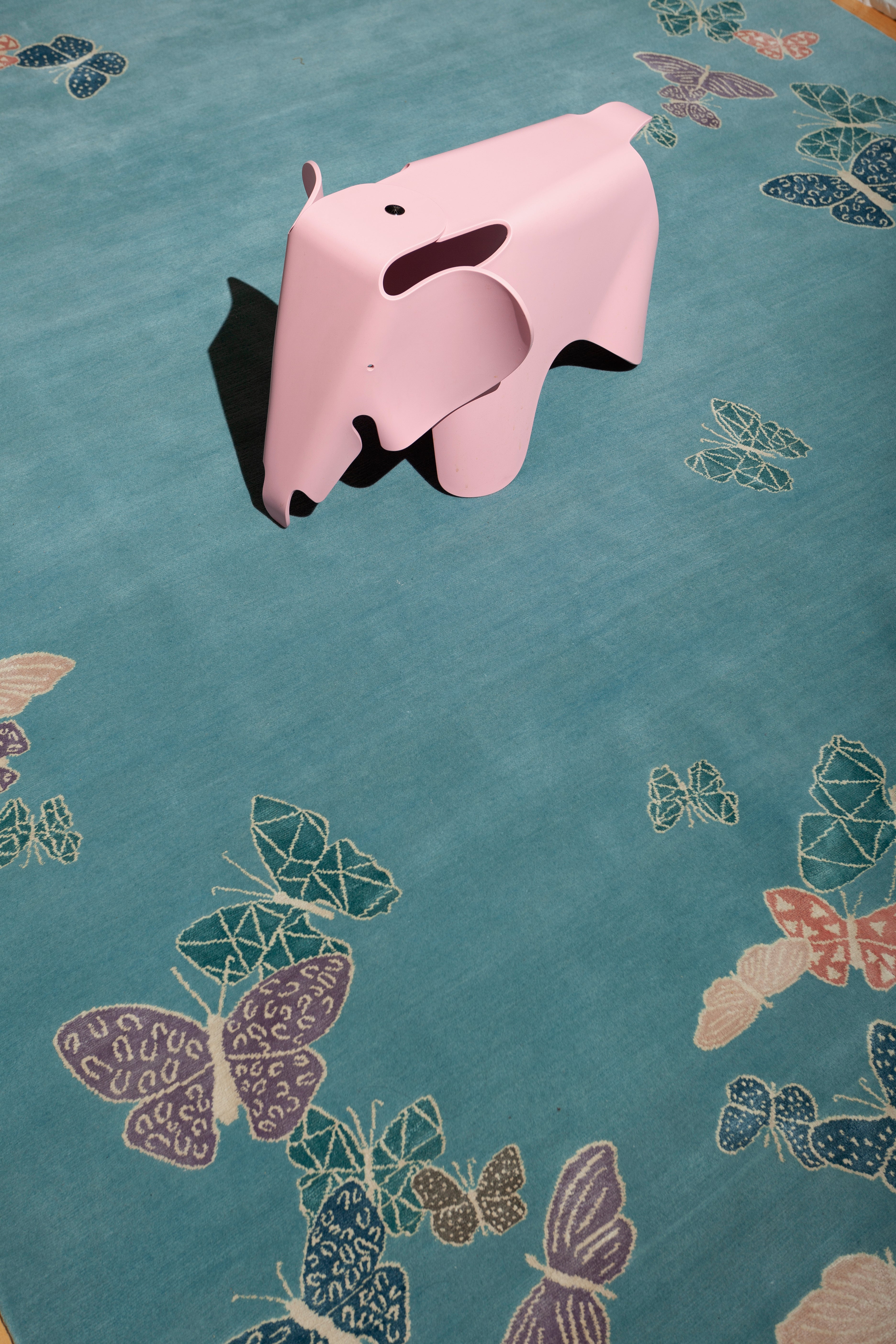 "Spirit in the Sky" - Aqua Butterfly Rug in Wool and Silk - image 7