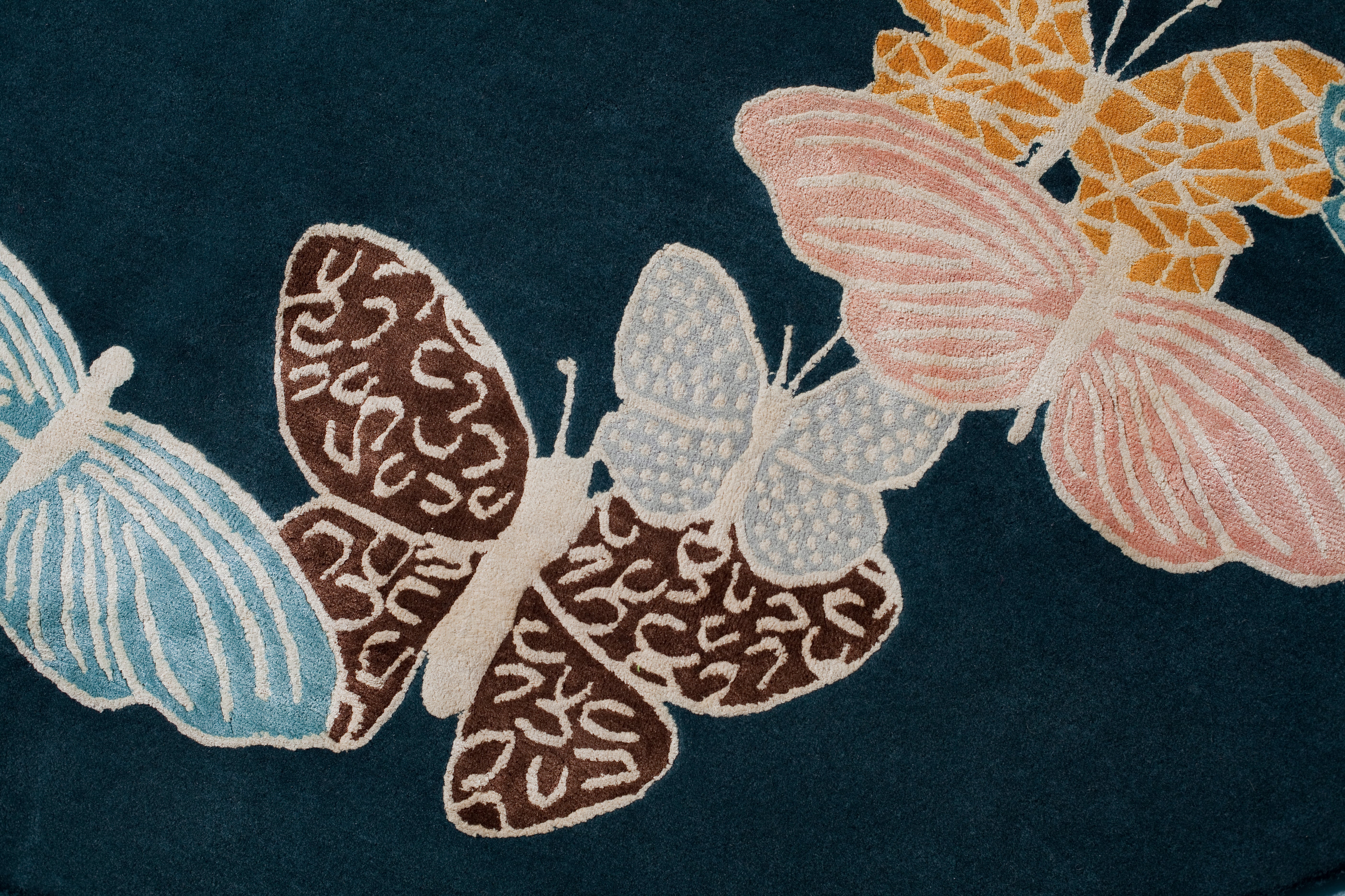 "Spirit in the Night Sky" - Petrol Blue Round Butterfly Rug in - image 3