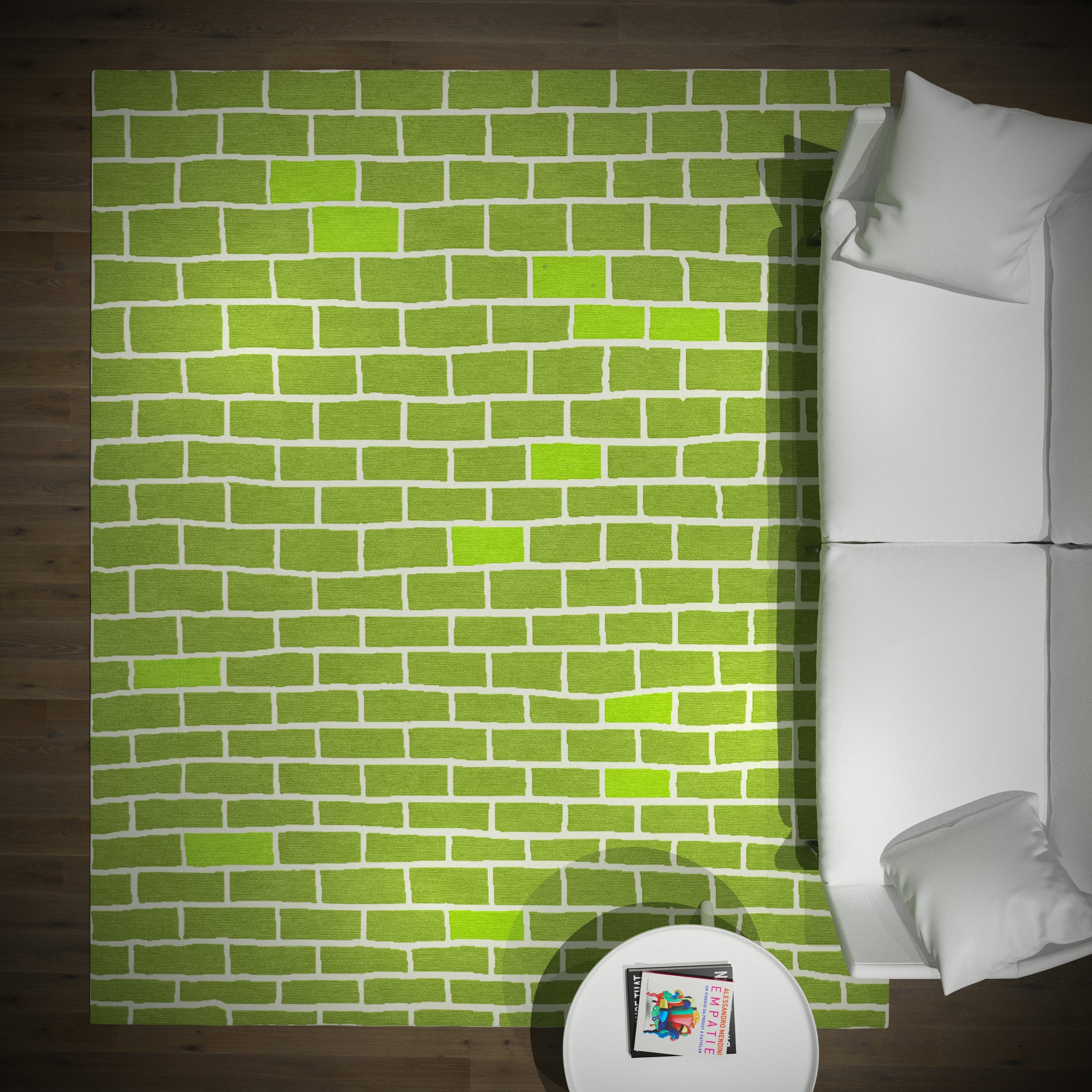 Brick Wall - Lime Green Handmade Nepalese Wool Rug, Secret - image 4