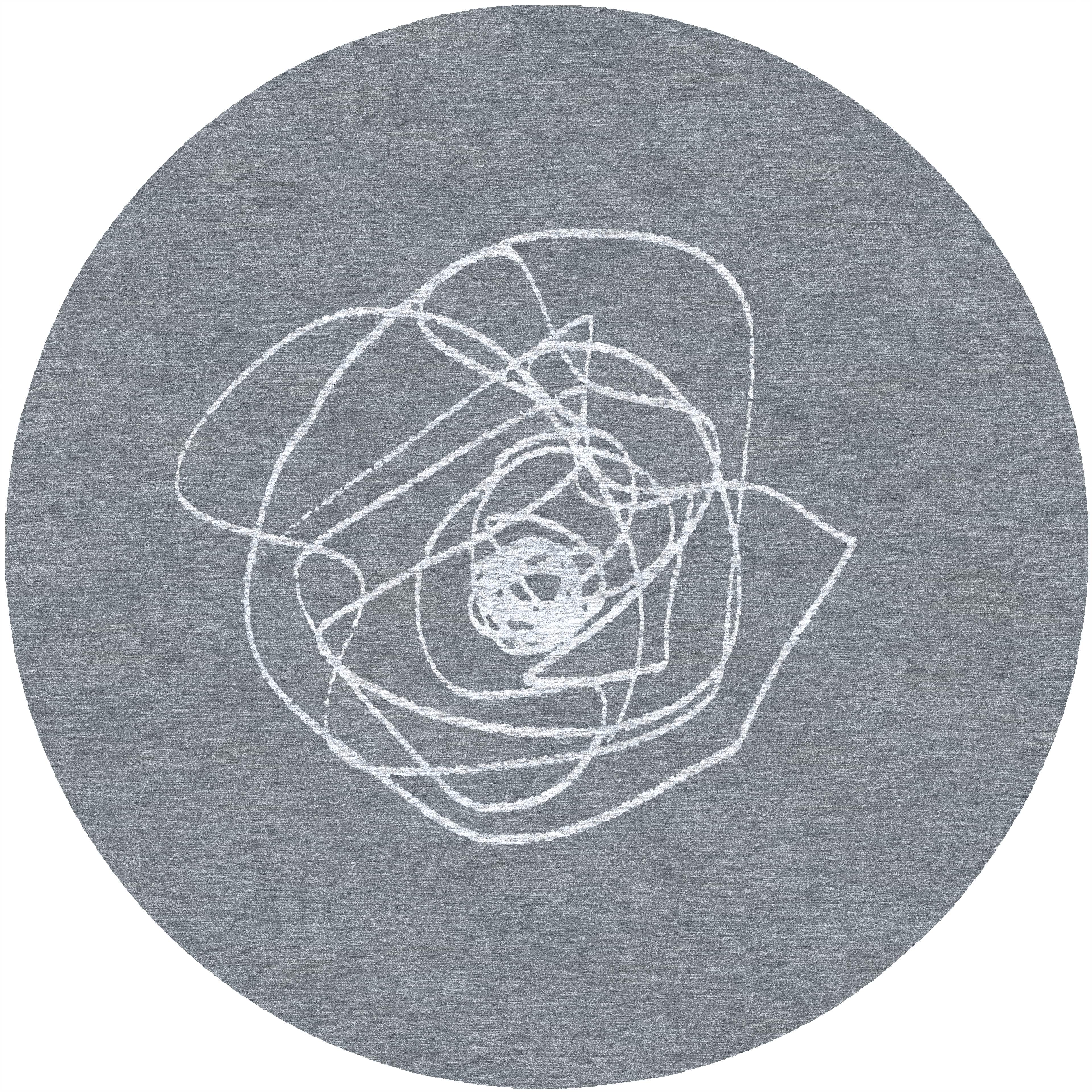 "La Rosa" - Gray Round Handmade Wool and Silk Rug, La Rosa - image 4