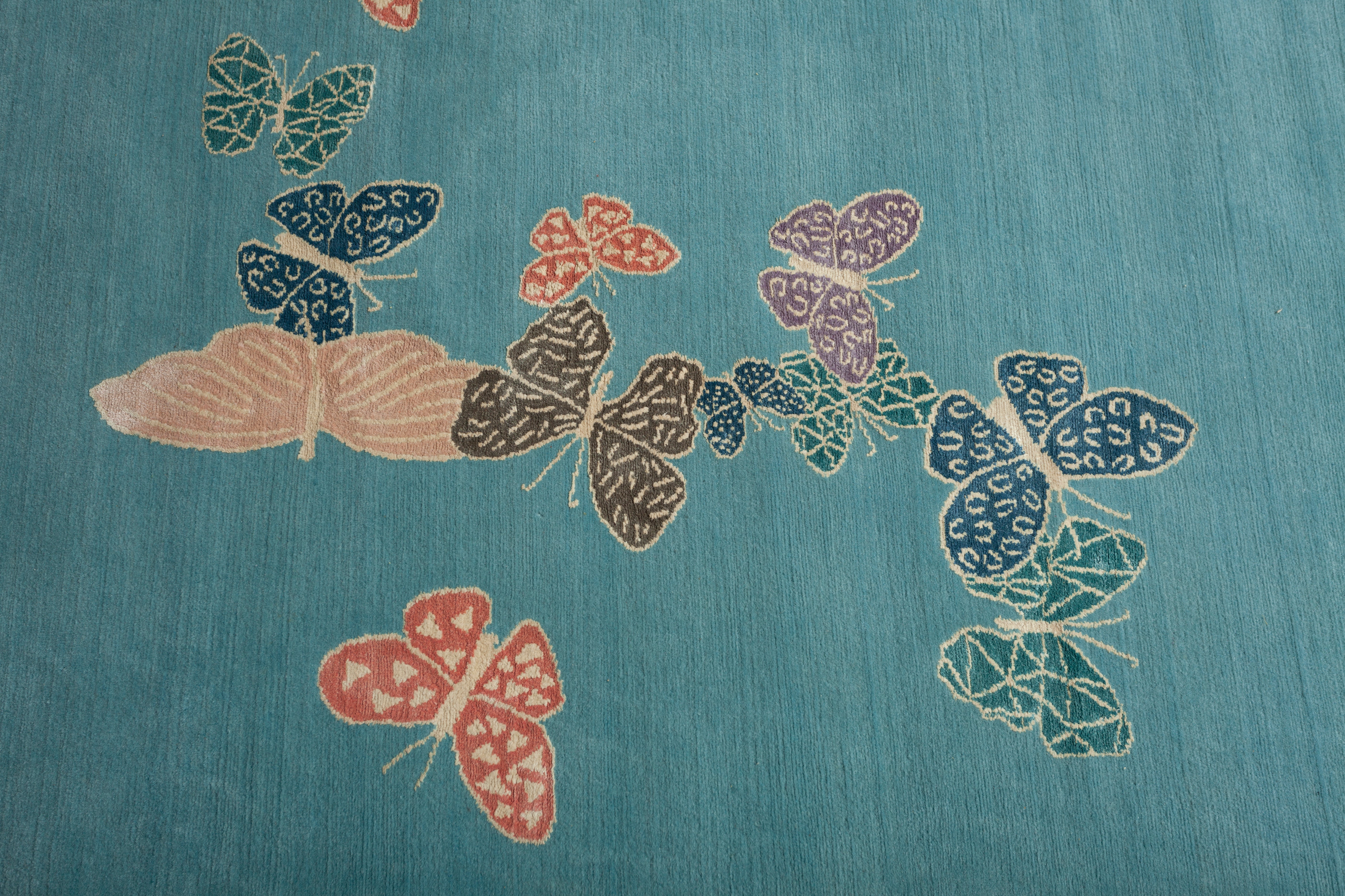 "Spirit in the Sky" - Aqua Butterfly Rug in Wool and Silk - image 2