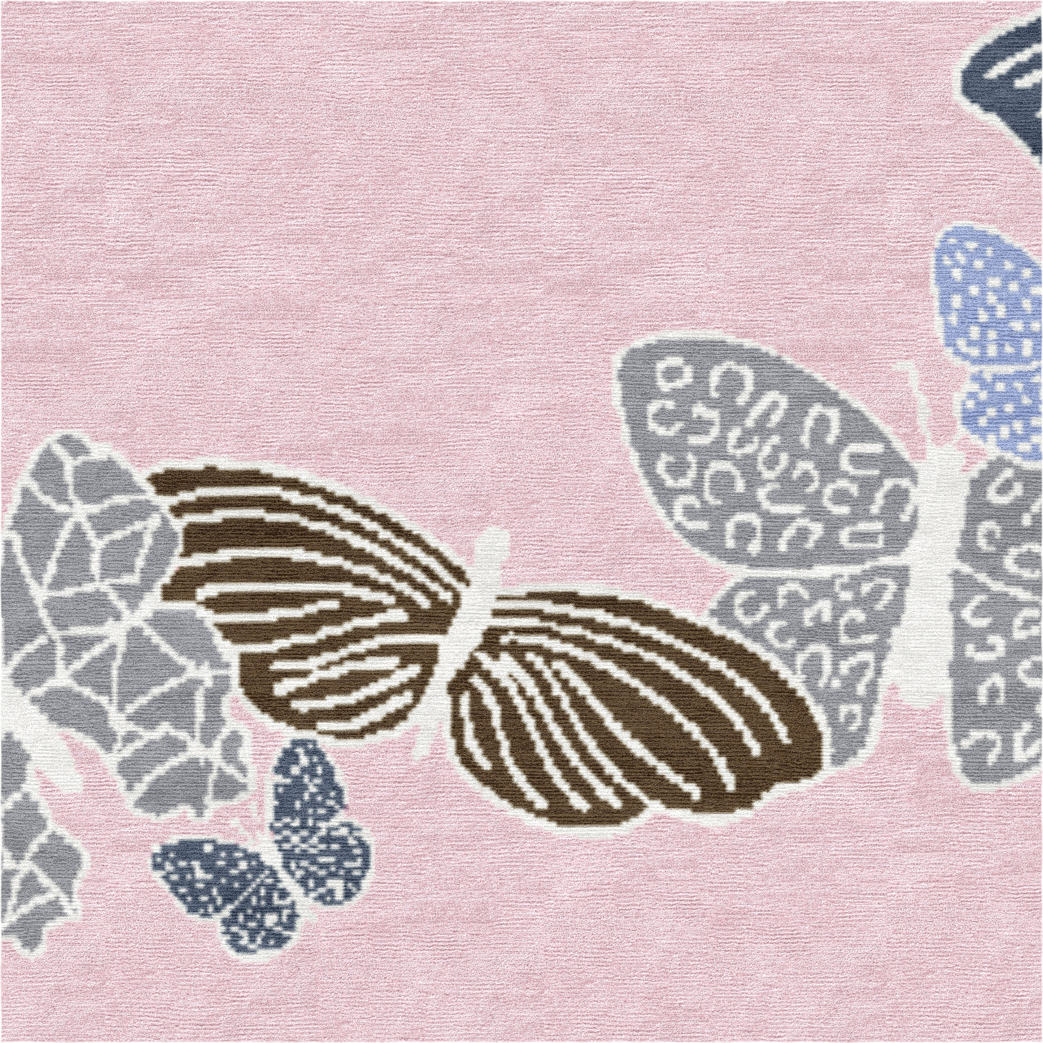 "Spirit in the Sky" - Bright Pink Round Butterfly Rug in Wool - image 3