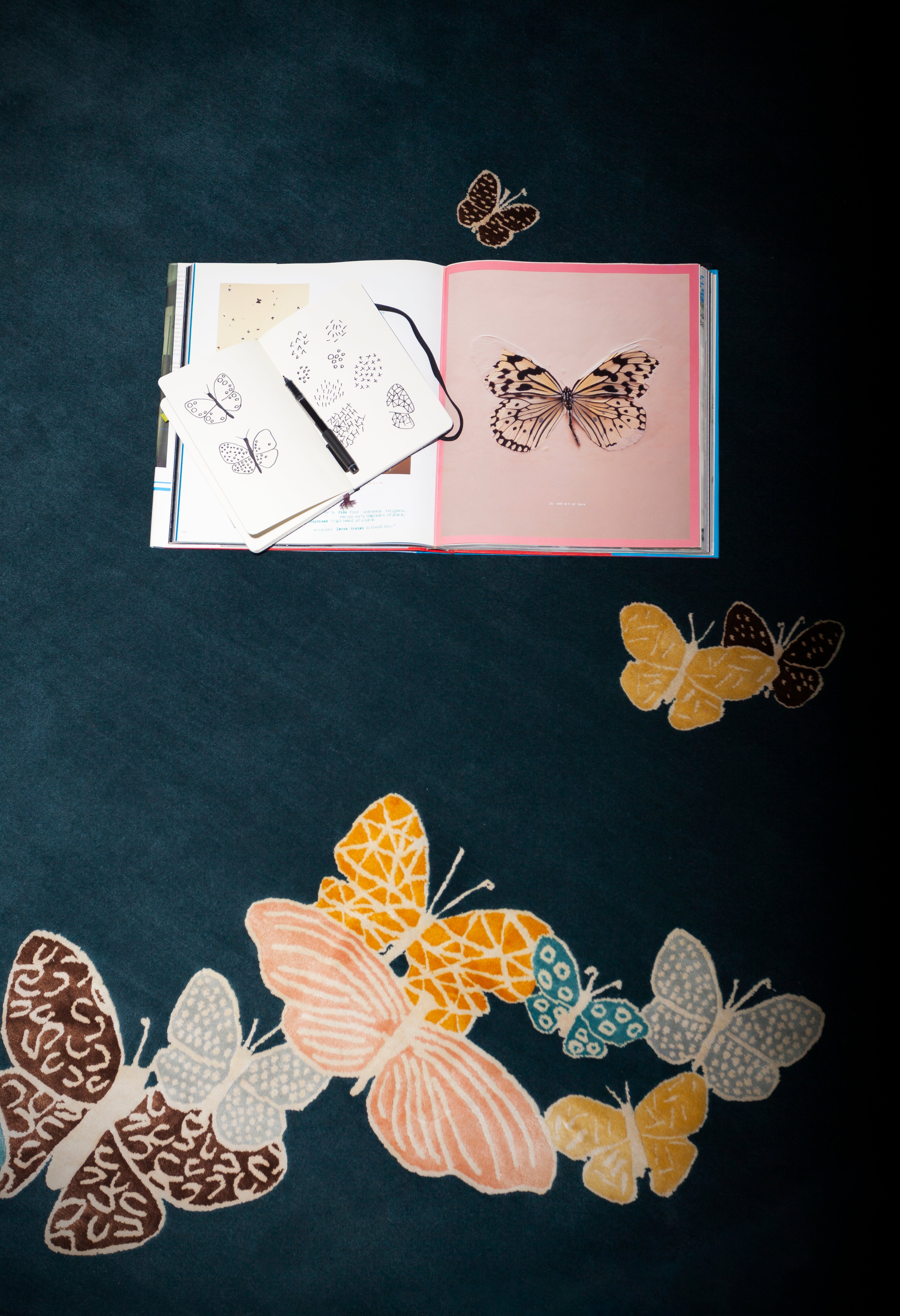 "Spirit in the Night Sky" - Petrol Blue Round Butterfly Rug in - image 13