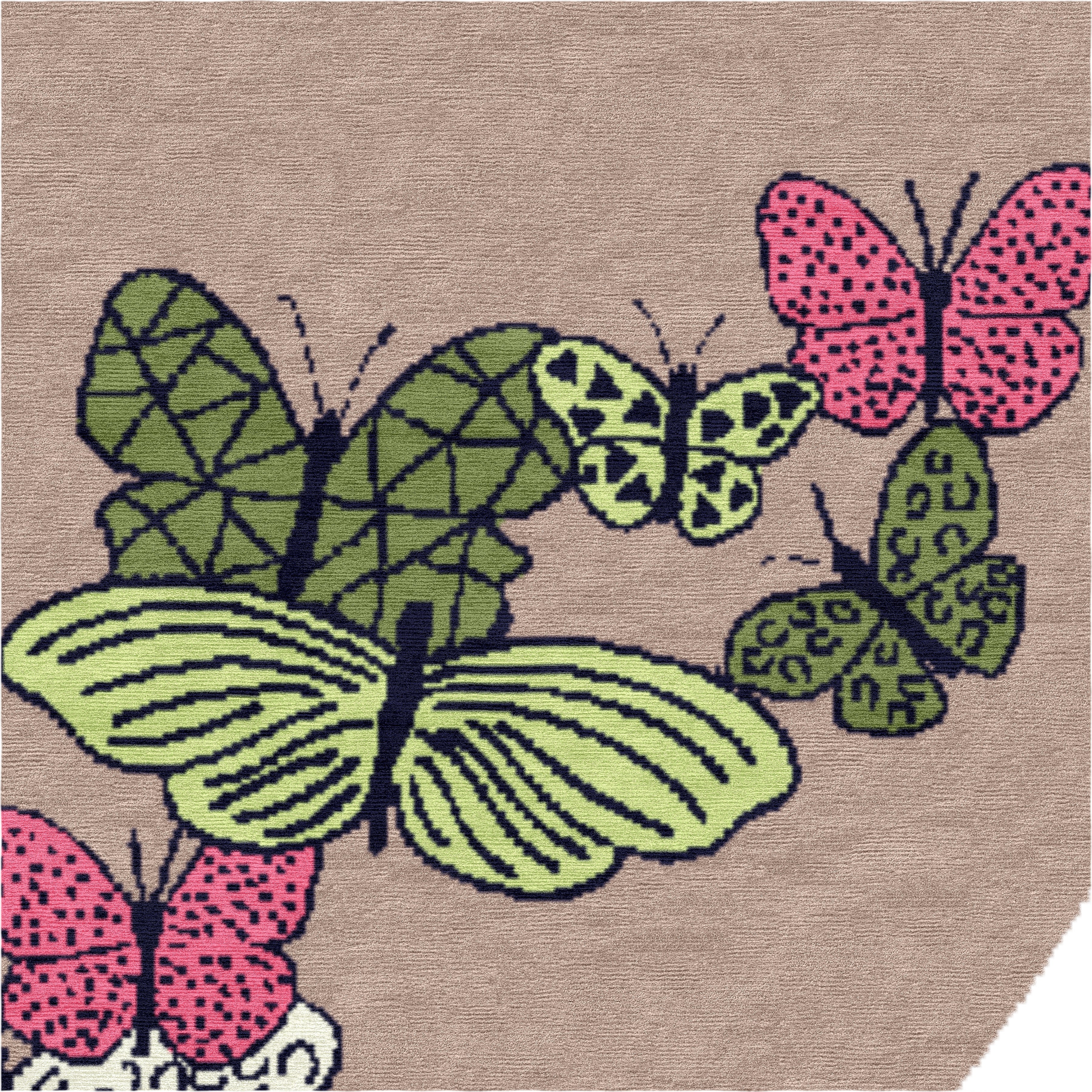 "Spirit in the Sky" - Beige Round Butterfly Rug in Wool and - image 2