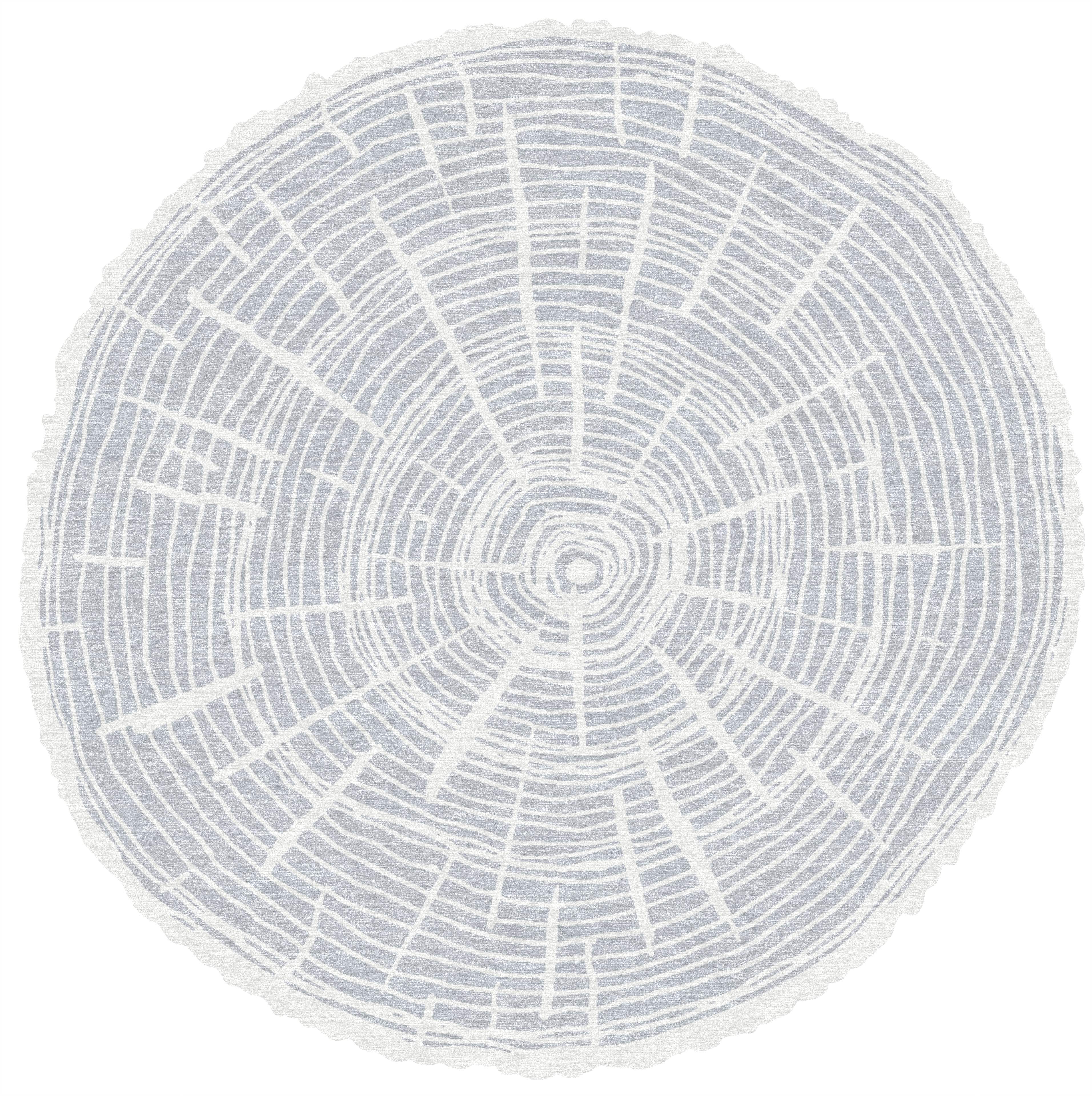 "The Tree Calendar" - White Round Hand-Knotted Wool Rug by - image 6