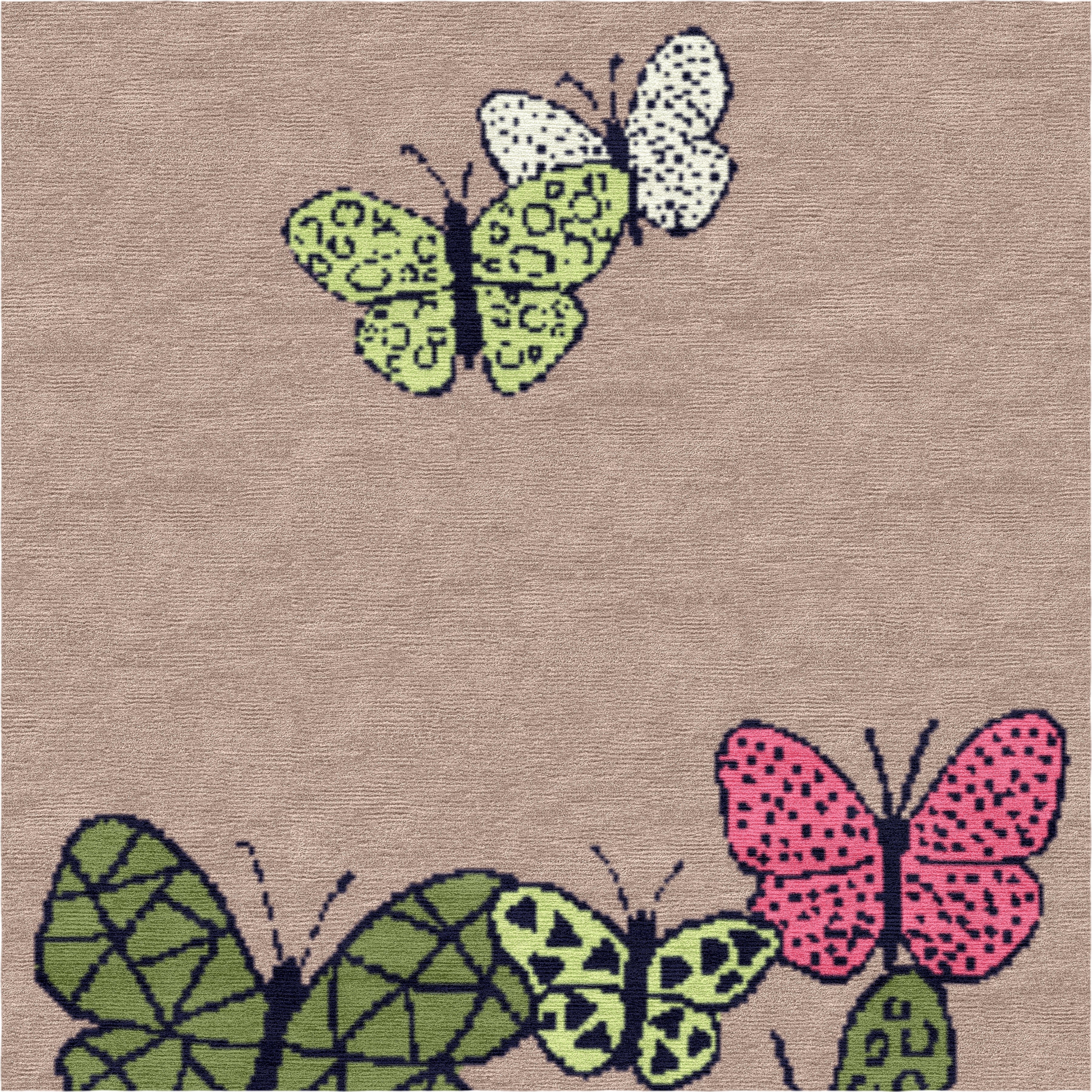 "Spirit in the Sky" - Beige Round Butterfly Rug in Wool and