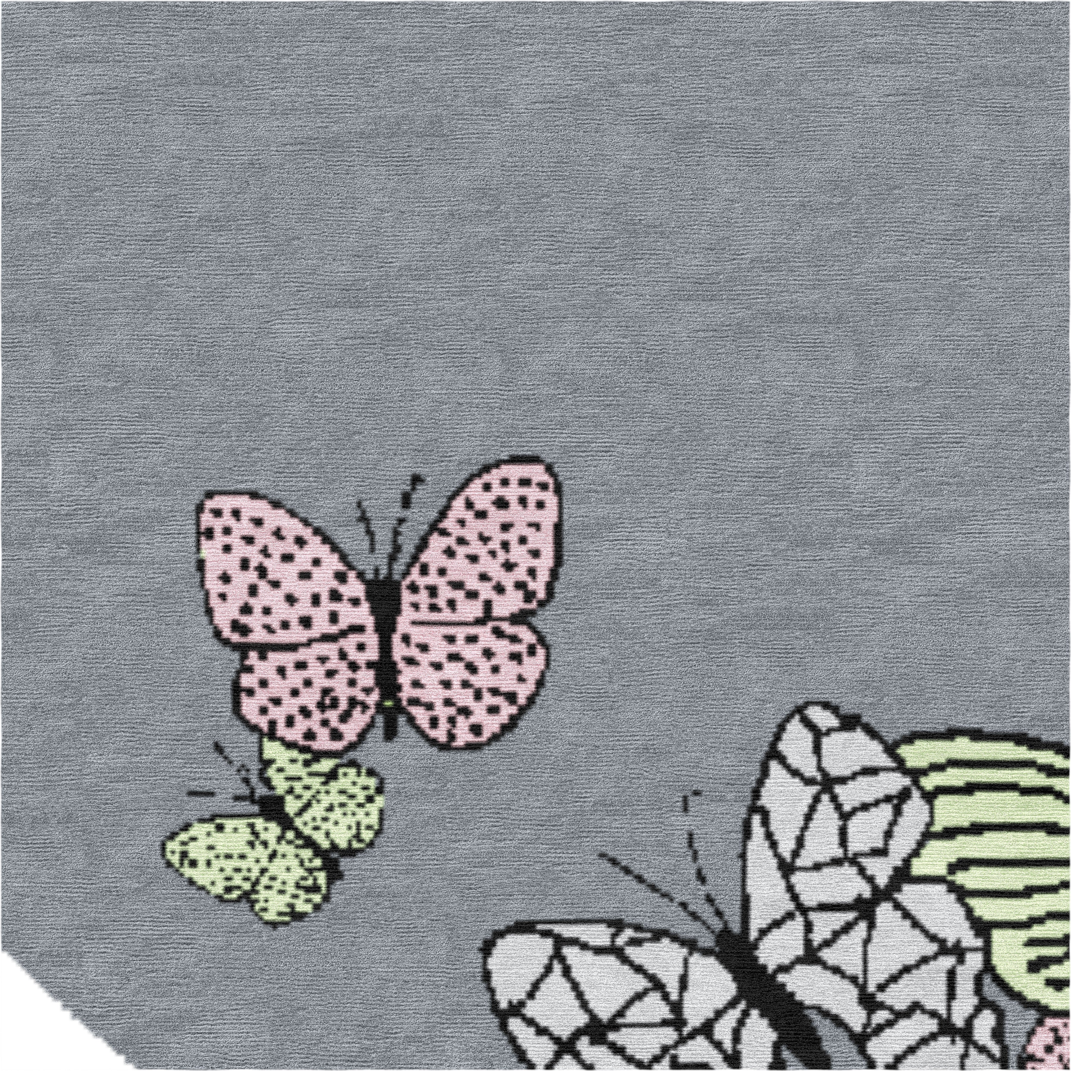 "Spirit in the Sky" - Grey Round Butterfly Rug in Wool and Silk - image 2