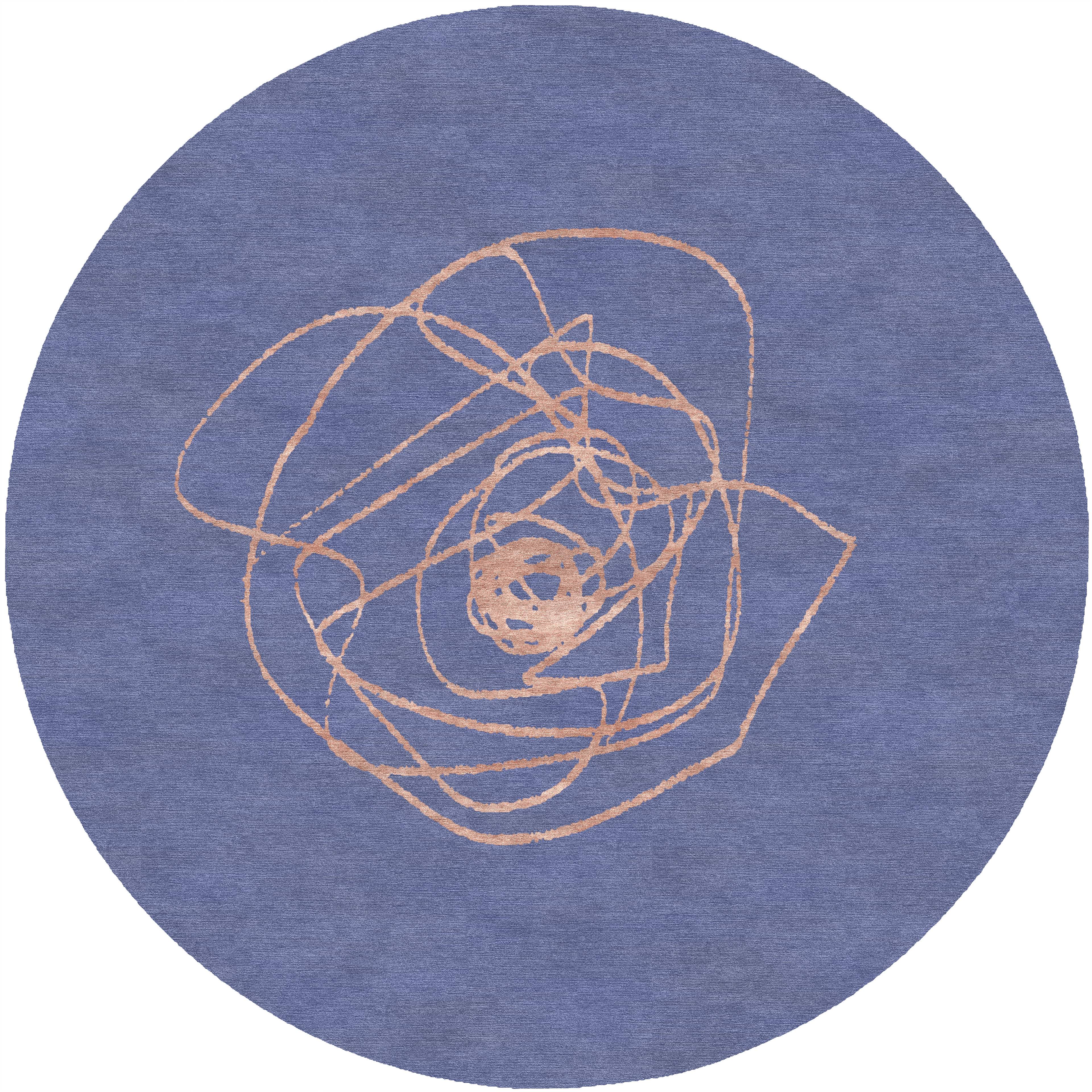"La Rosa" - Blue and Pink Round Handmade Wool and Silk Rug, La - image 3