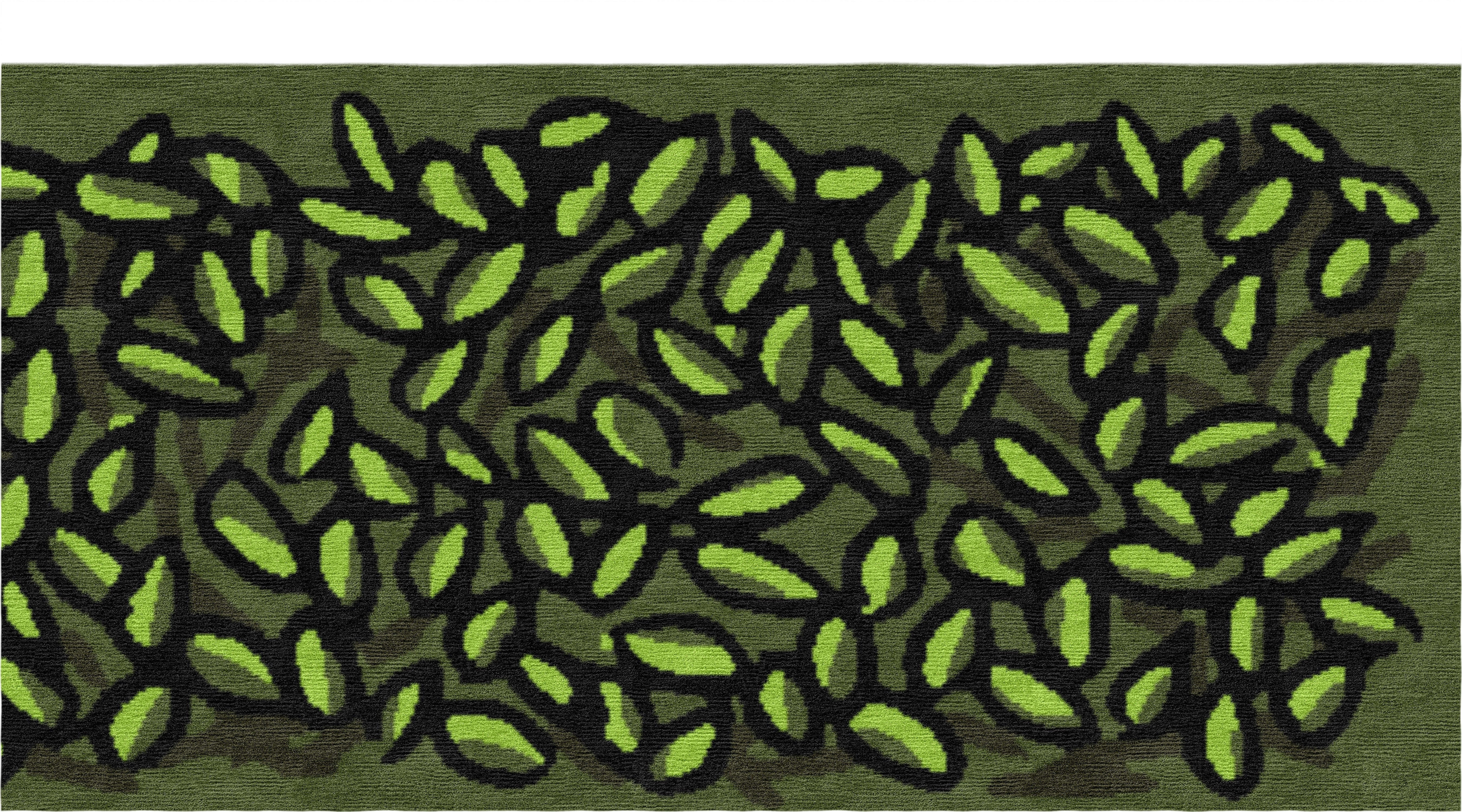 "The Turn" - Small Leaves L-Shaped Hand-Knotted Wool Runner - image 4