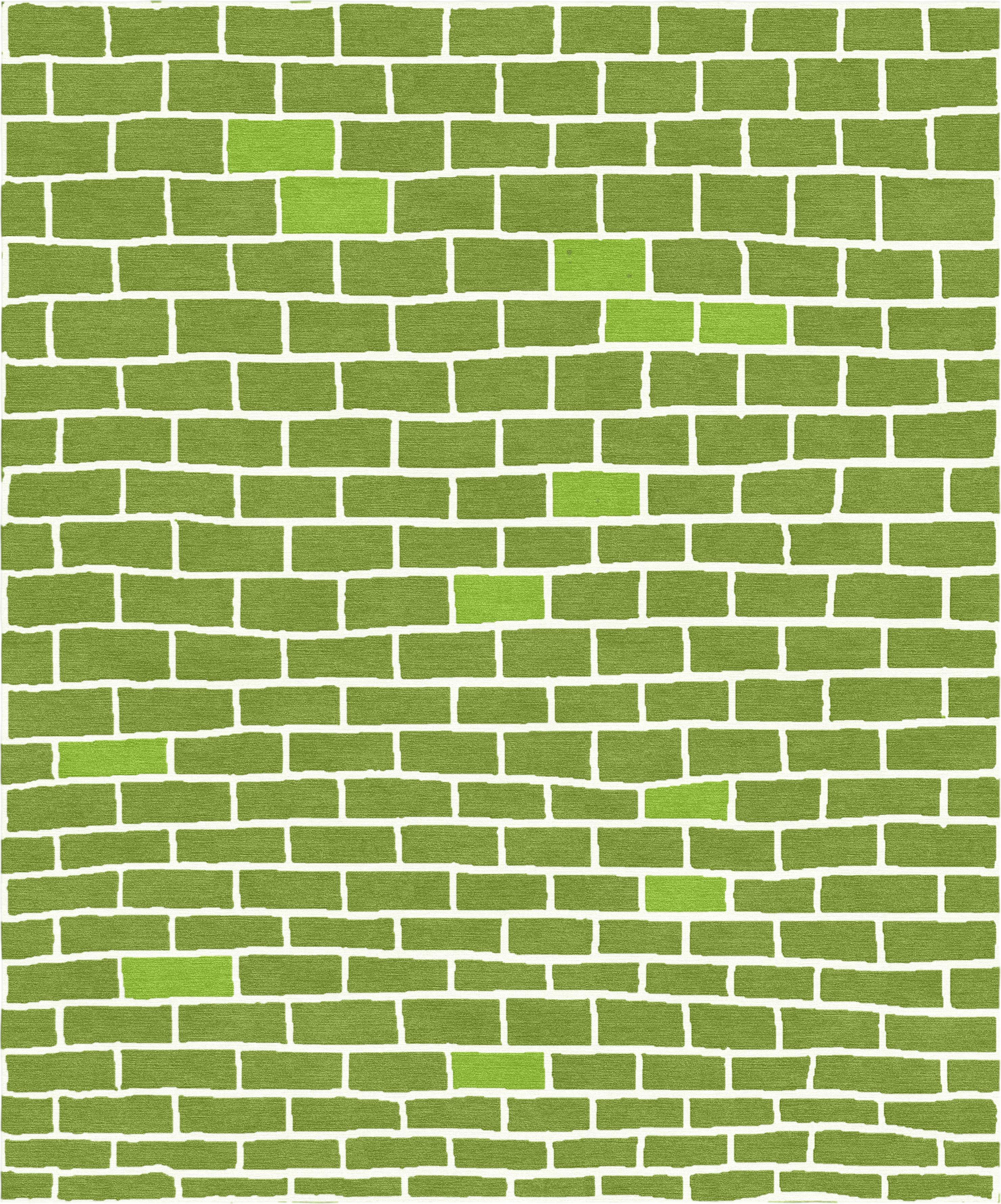 Brick Wall - Lime Green Handmade Nepalese Wool Rug, Secret - image 5
