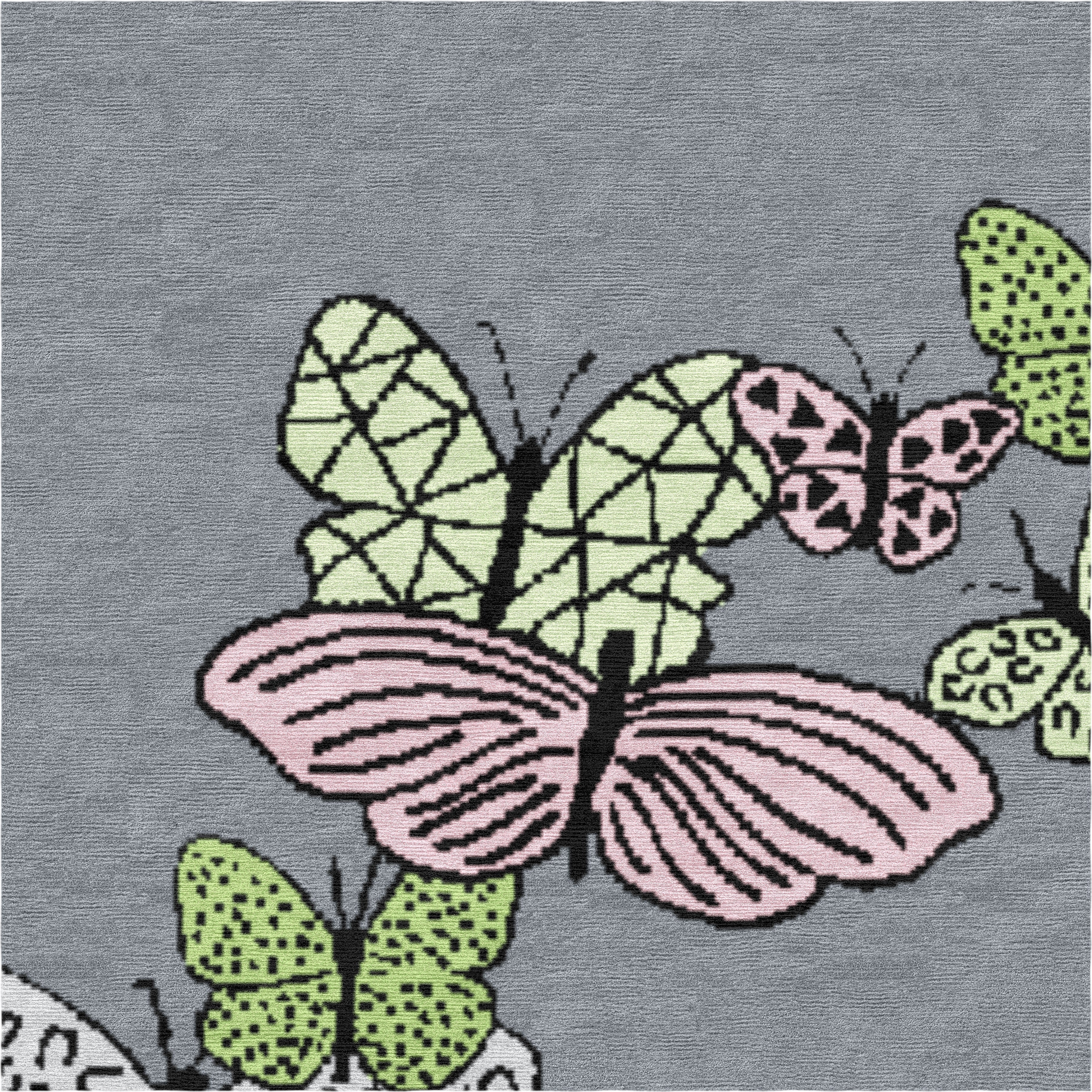 "Spirit in the Sky" - Grey Round Butterfly Rug in Wool and Silk - image 4