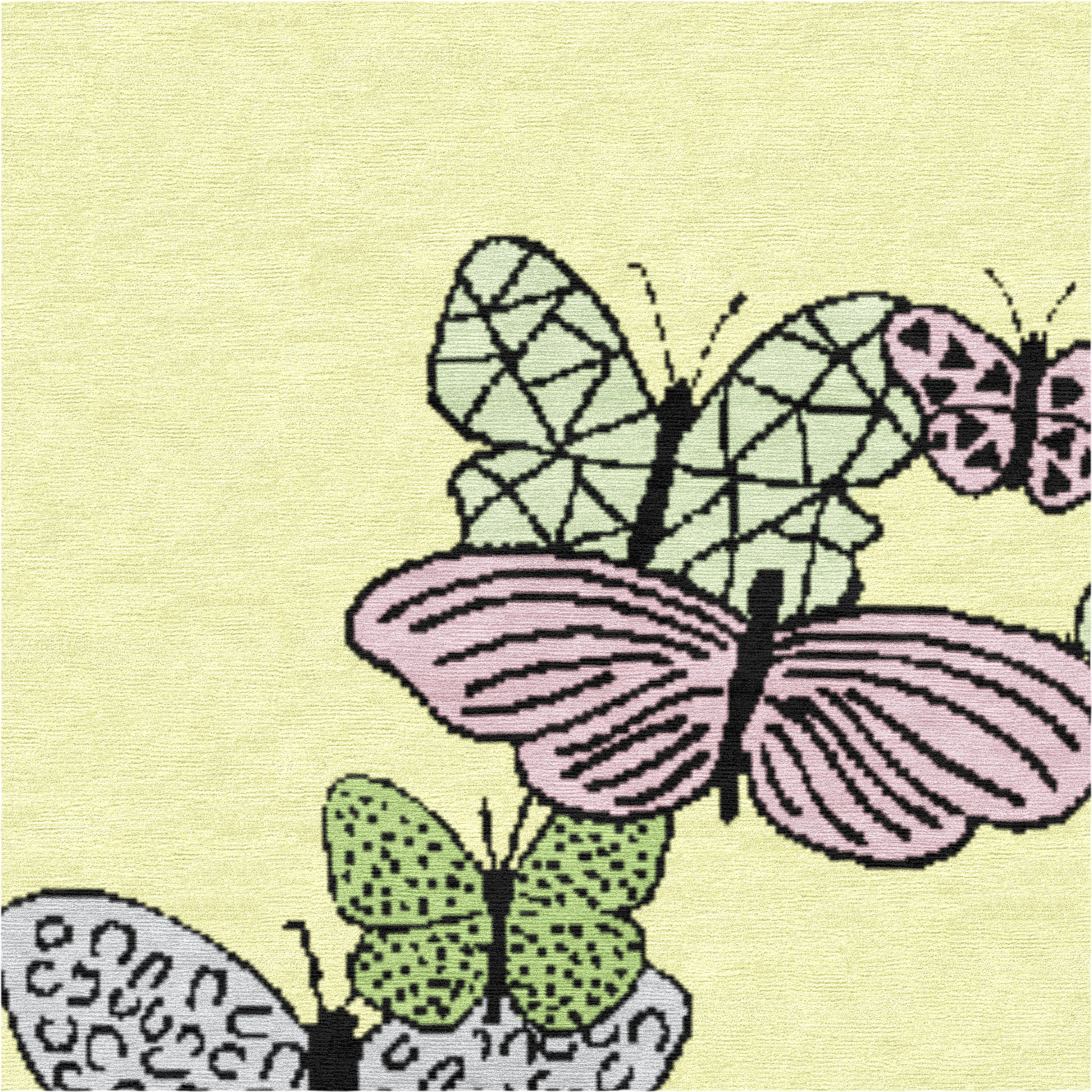 "Spirit in the Sky" - Butter Yellow Round Butterfly Rug in Wool - image 4