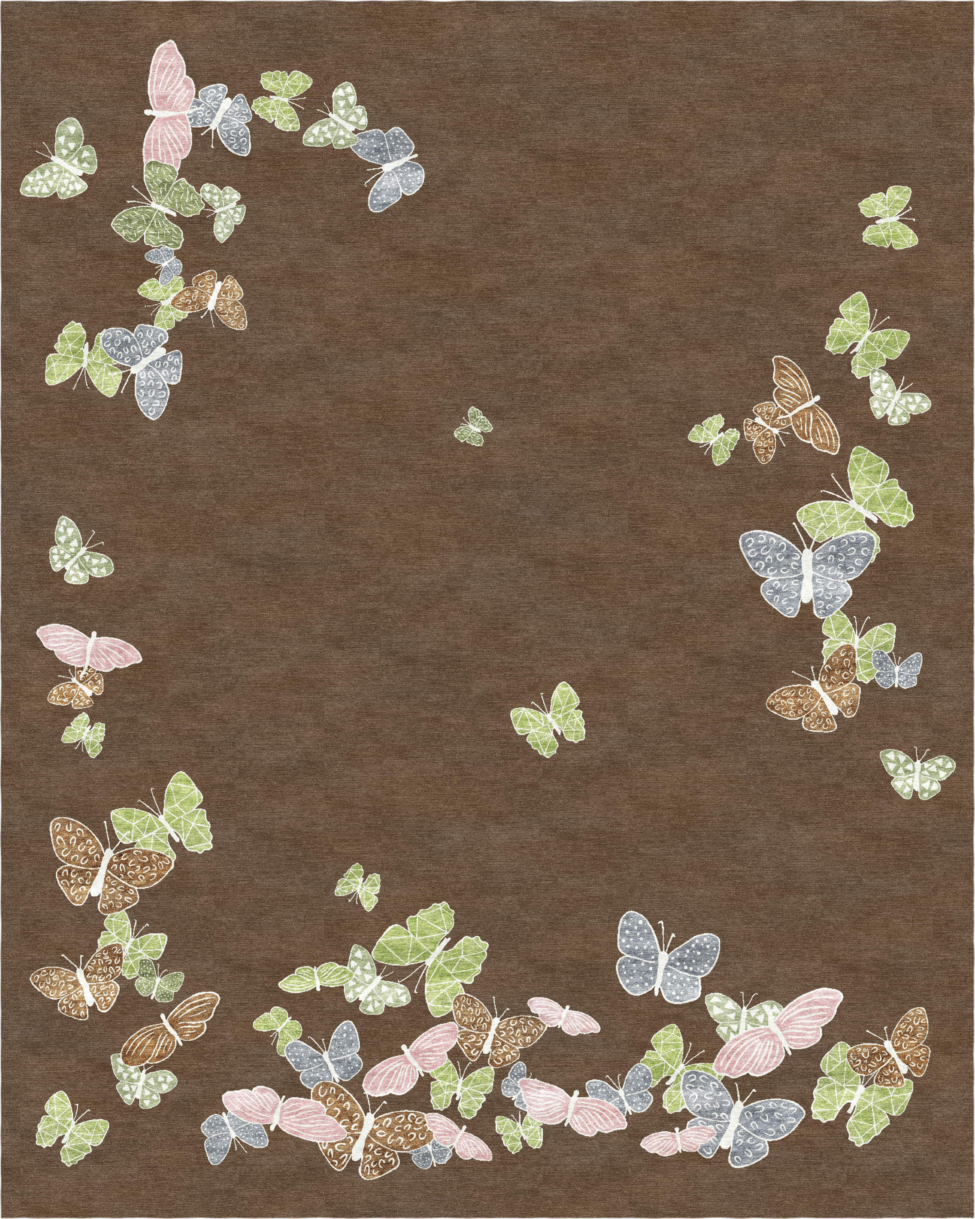 "Spirit in the Sky" - Brown Large Butterfly Rug in Wool and - image 6