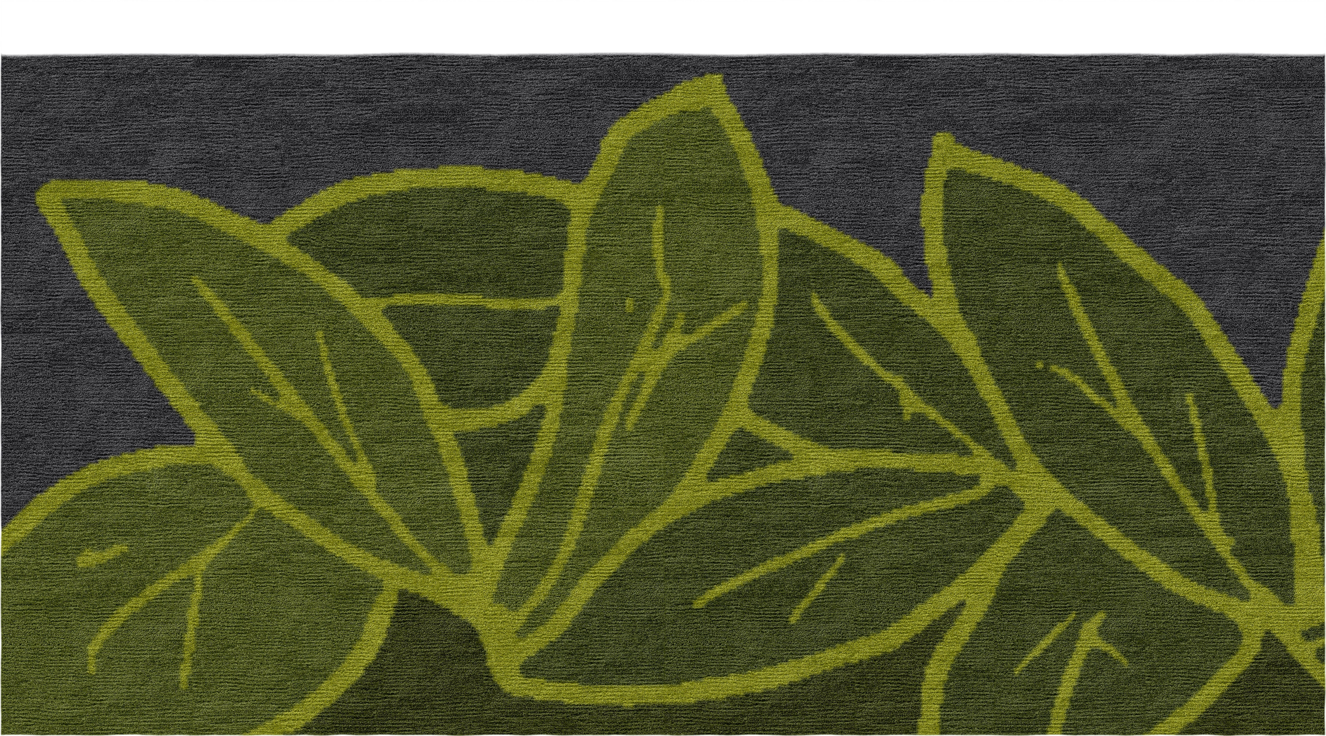 "The Turn" - Large Leaves L-Shaped Hand-Knotted Wool Runner - image 4